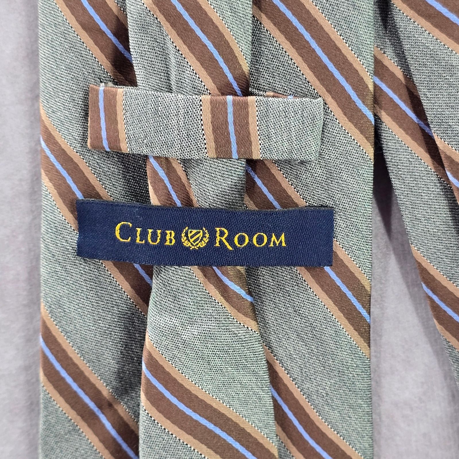 Club Room Club Room Gray Brown Blue Stripe 100% Silk Long Neck Tie Size 32 - 4 Thumbnail