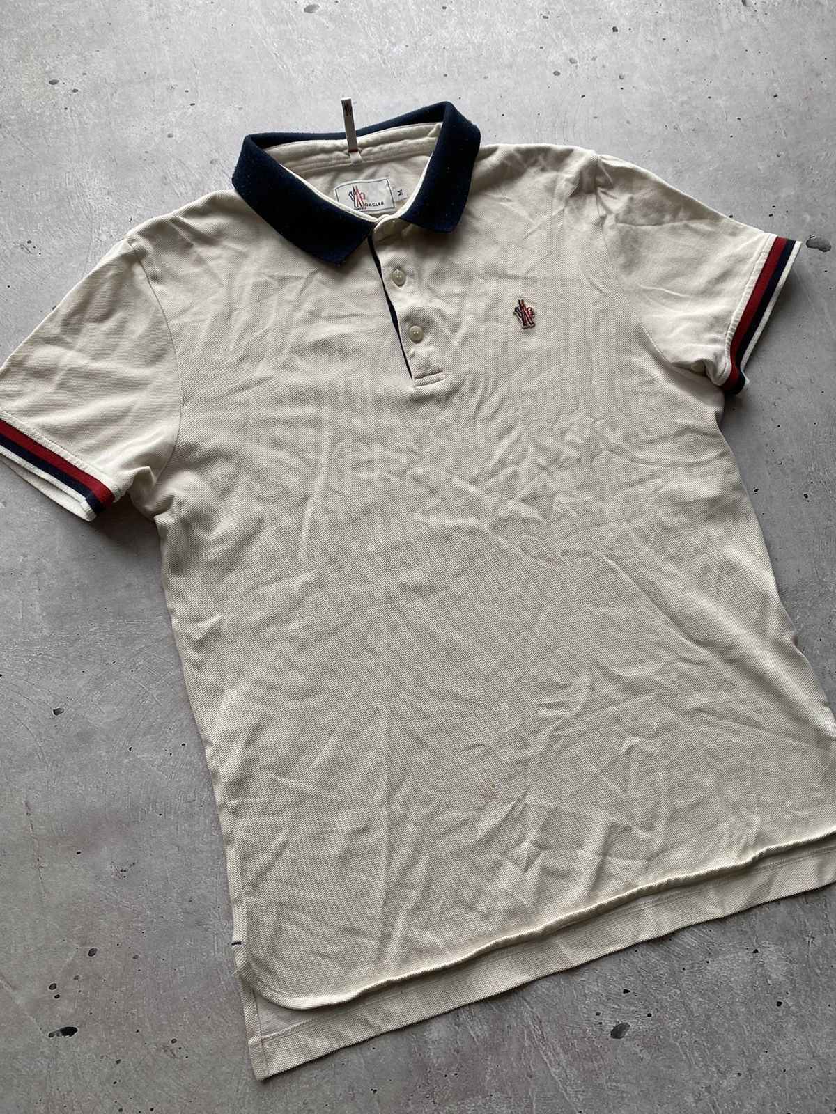 Designer Moncler Grenoble Maglia Polo Navy Beige Short Sleeve Polo Size US M / EU 48-50 / 2 - 1 Thumbnail