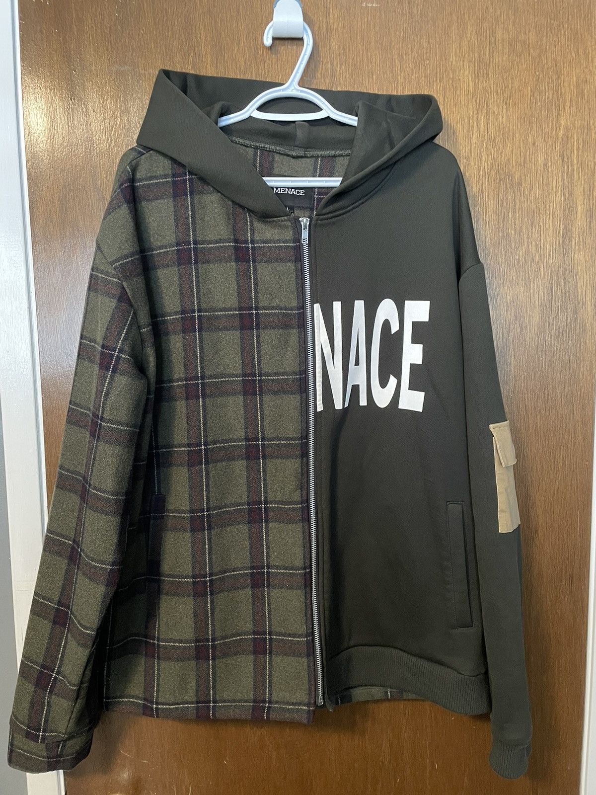 Menace Menace Half flannel hoodie Grailed