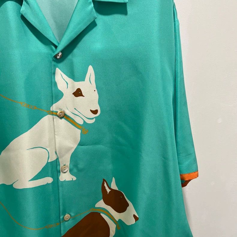 Gucci Gucci Green Bull Terrier Printed Animal Silk Shirt 2501-Nex Size US M / EU 48-50 / 2 - 2 Thumbnail