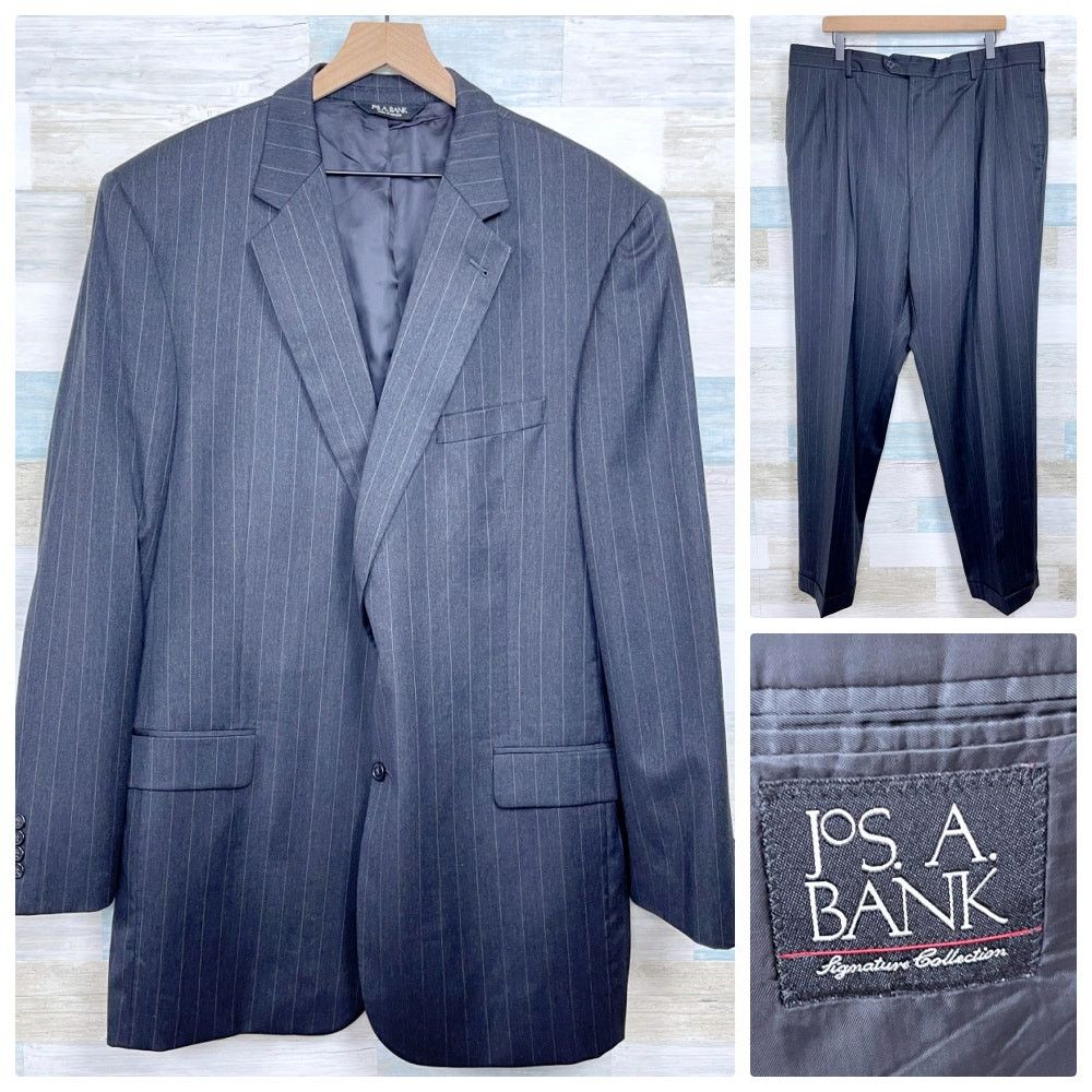 Jos. A. Bank Jos A Bank Wool Suit Gray Striped Mens 46 XL 40x32 Size 46L - 1 Thumbnail