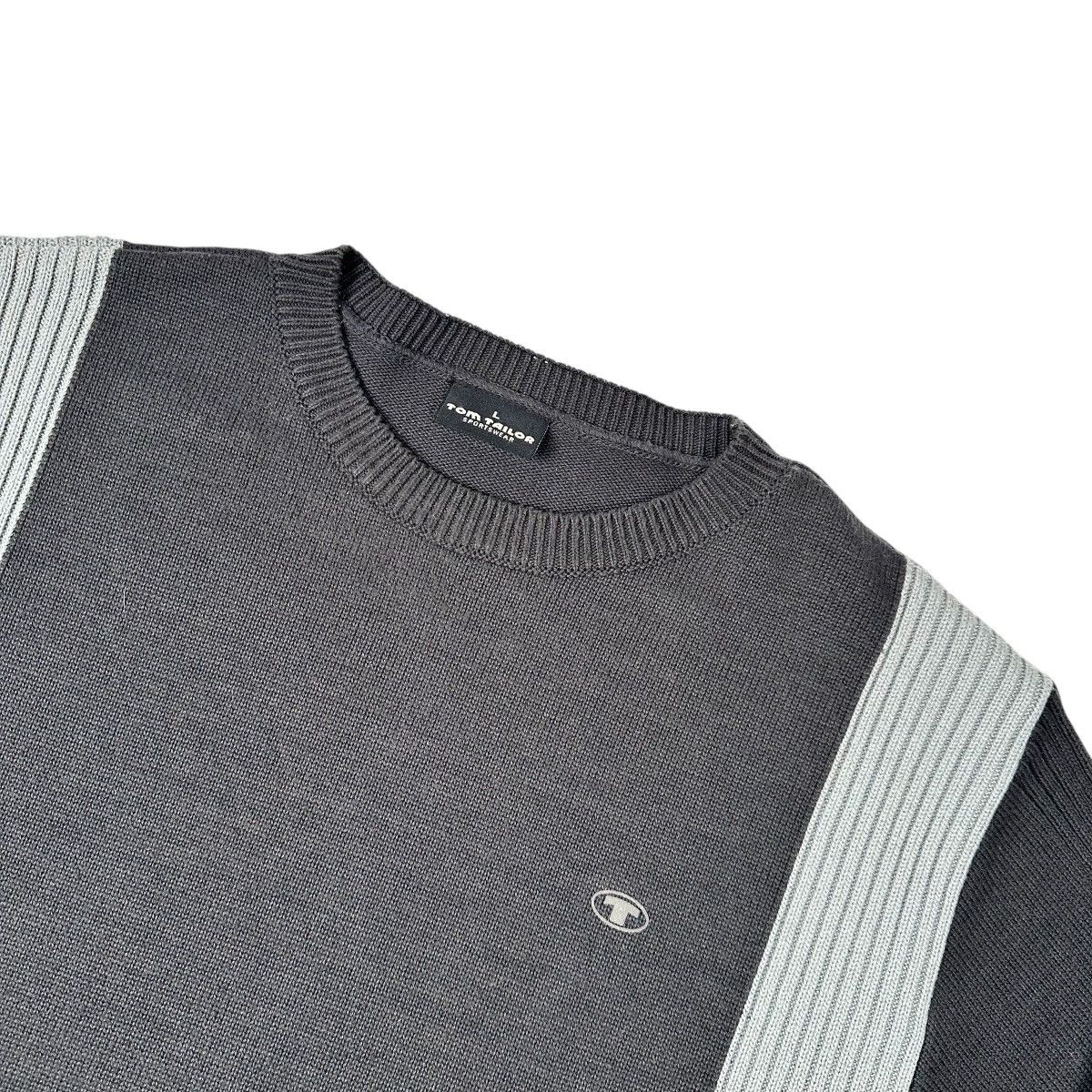 Tom Tailor TOM TAILOR Mens Crew Neck Jumper Sweater Ribbed Grey Y2K VTG Size US M / EU 48-50 / 2 - 2 Thumbnail