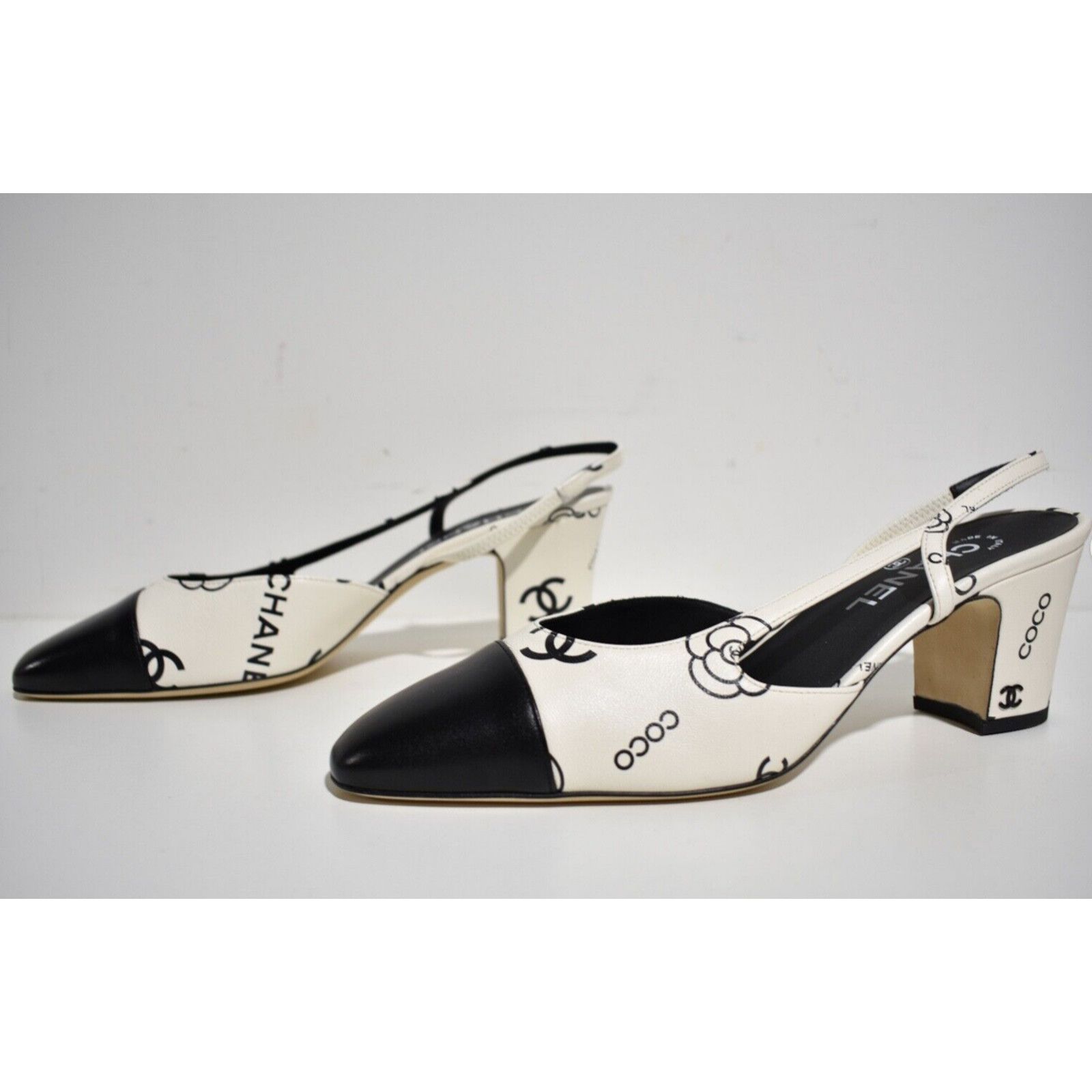 23P Mademoiselle Coco Sling CC Logo Slingback Sandal Heel 38