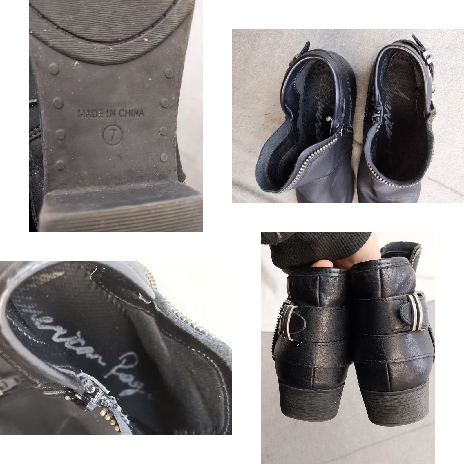 Vintage American Rag Boots Womens 7 Black Faux Leather Ankle Zip Buckle Booties Women Shoes Bootie Block Heel Casual Size US 7 / IT 37 - 8 Thumbnail