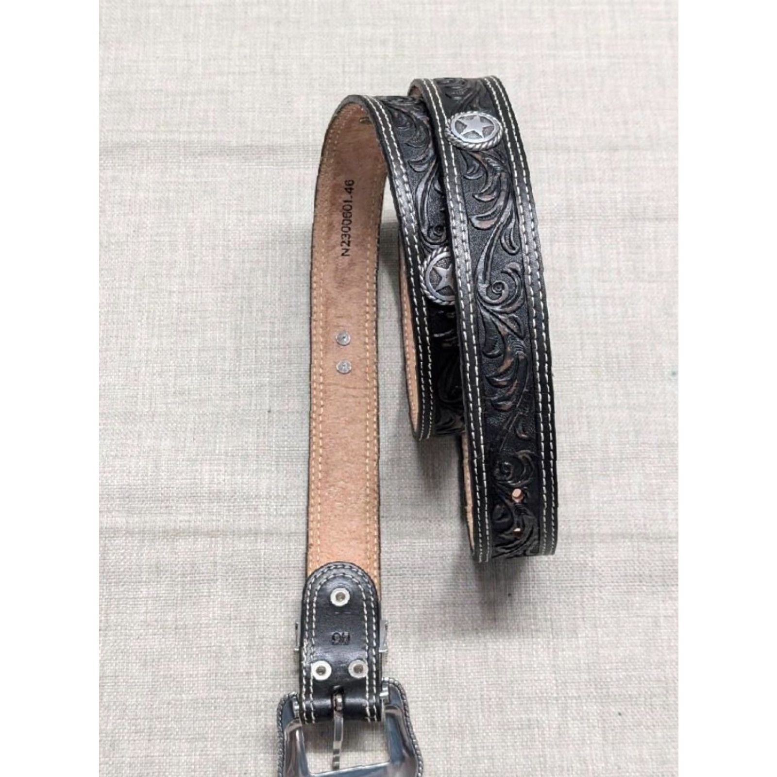 Vintage VINTAGE Nocona belt Western Leather 1-1/2" Buckle Concho Tooled 46 Men USA Brown Leather Western Belt Mens 46 TX Lone Star Concho Tooled 90s Size 46 - 6 Thumbnail