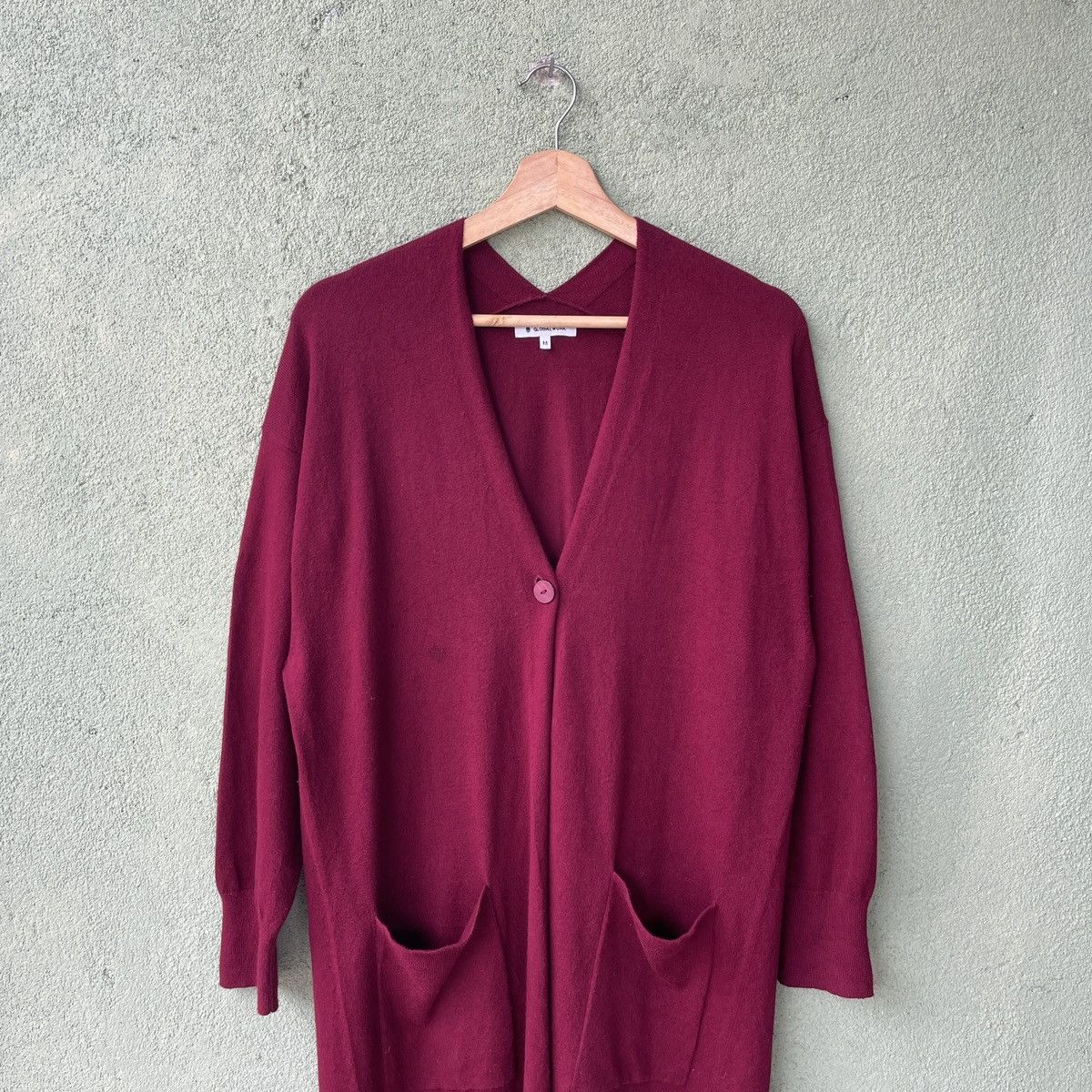 Aran Isles Knitwear × Global Work × Japanese Brand Vintage Global Work Japanese Maroon Long Cardigan Knitwear Size US M / EU 48-50 / 2 - 3 Thumbnail