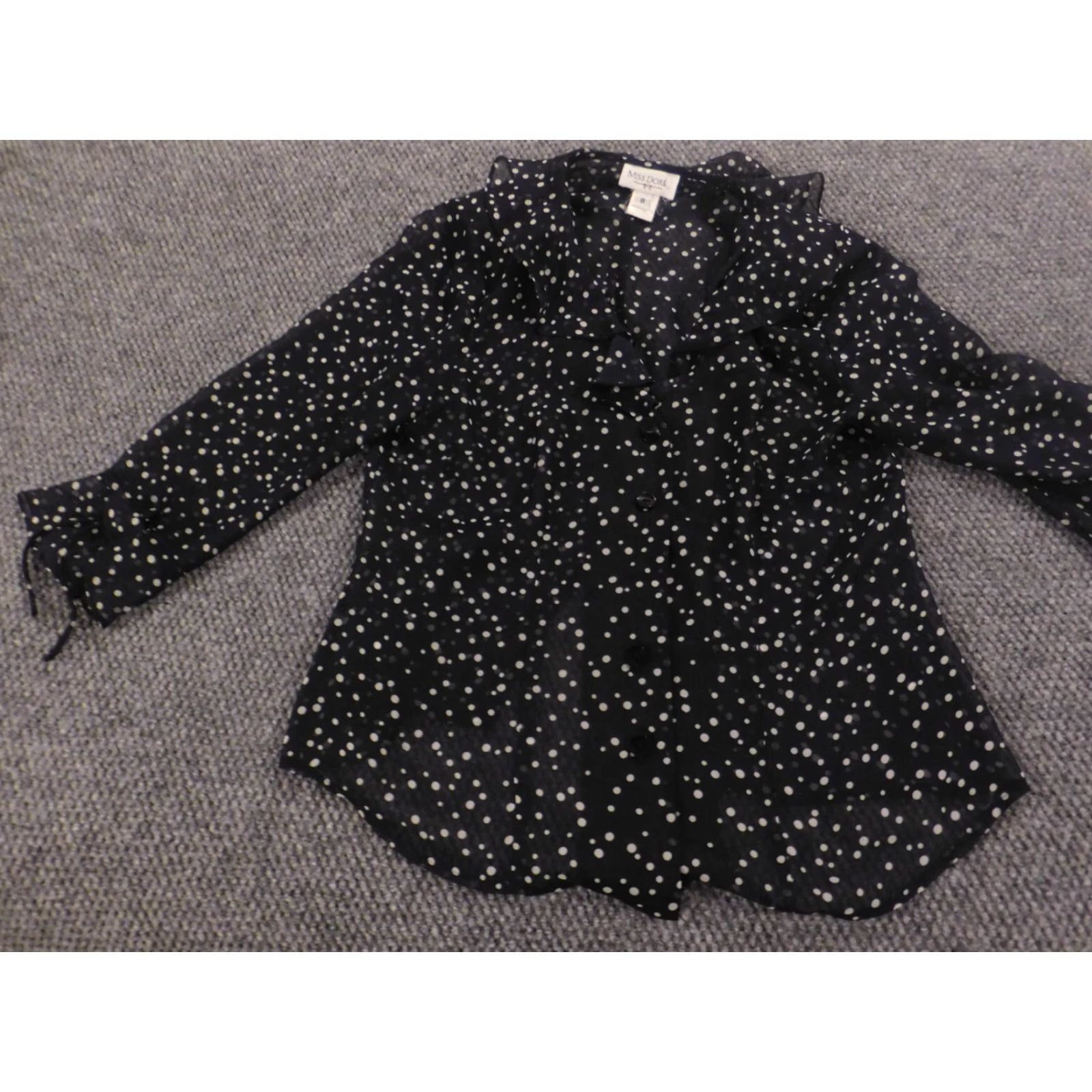 Vintage Miss Dorby Blouse Womens Long Sleeve Round Neck Pullover Blue Polka Dot 8 Open Back Button Accent Rose Vintage No Size M / US 6-8 / IT 42-44 - 3 Thumbnail