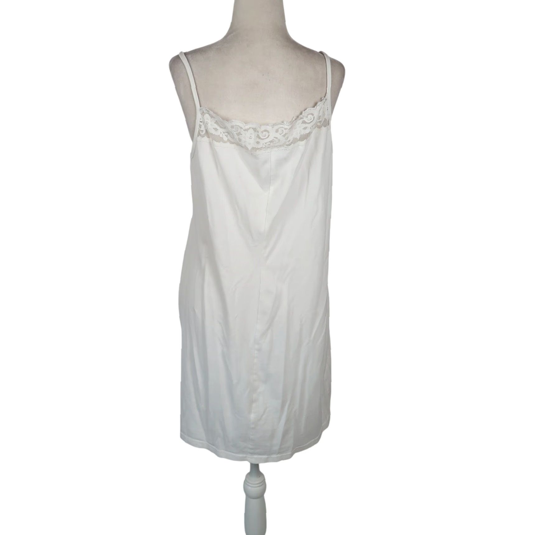 VINTAGE Express White Cotton Lace Trim Mini Slip Cami Dress 12 90s Womens