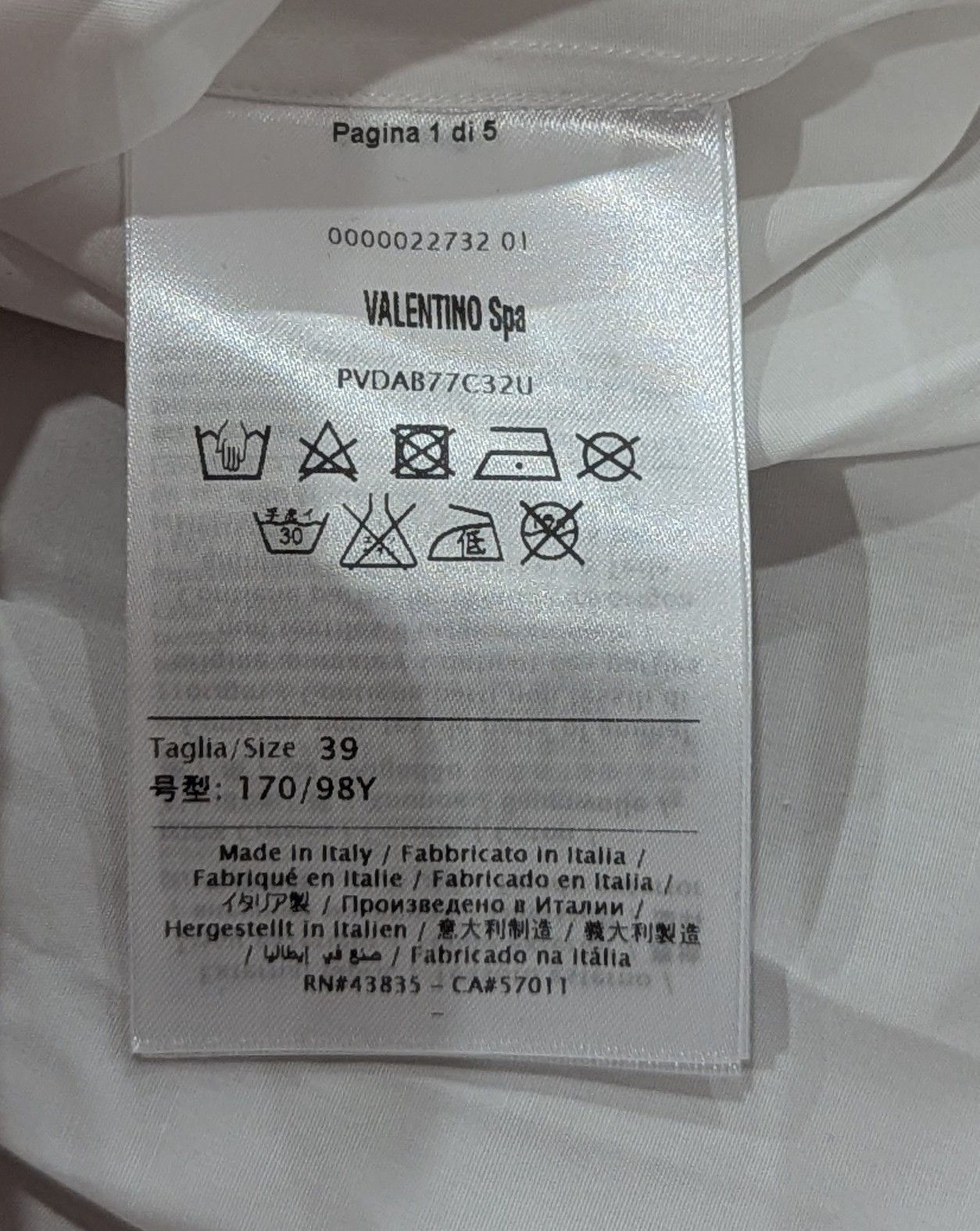 Valentino VALENTINO Solid Cotton LS Button Up Shirt White 39 US 15.5 Size US M / EU 48-50 / 2 - 5 Thumbnail