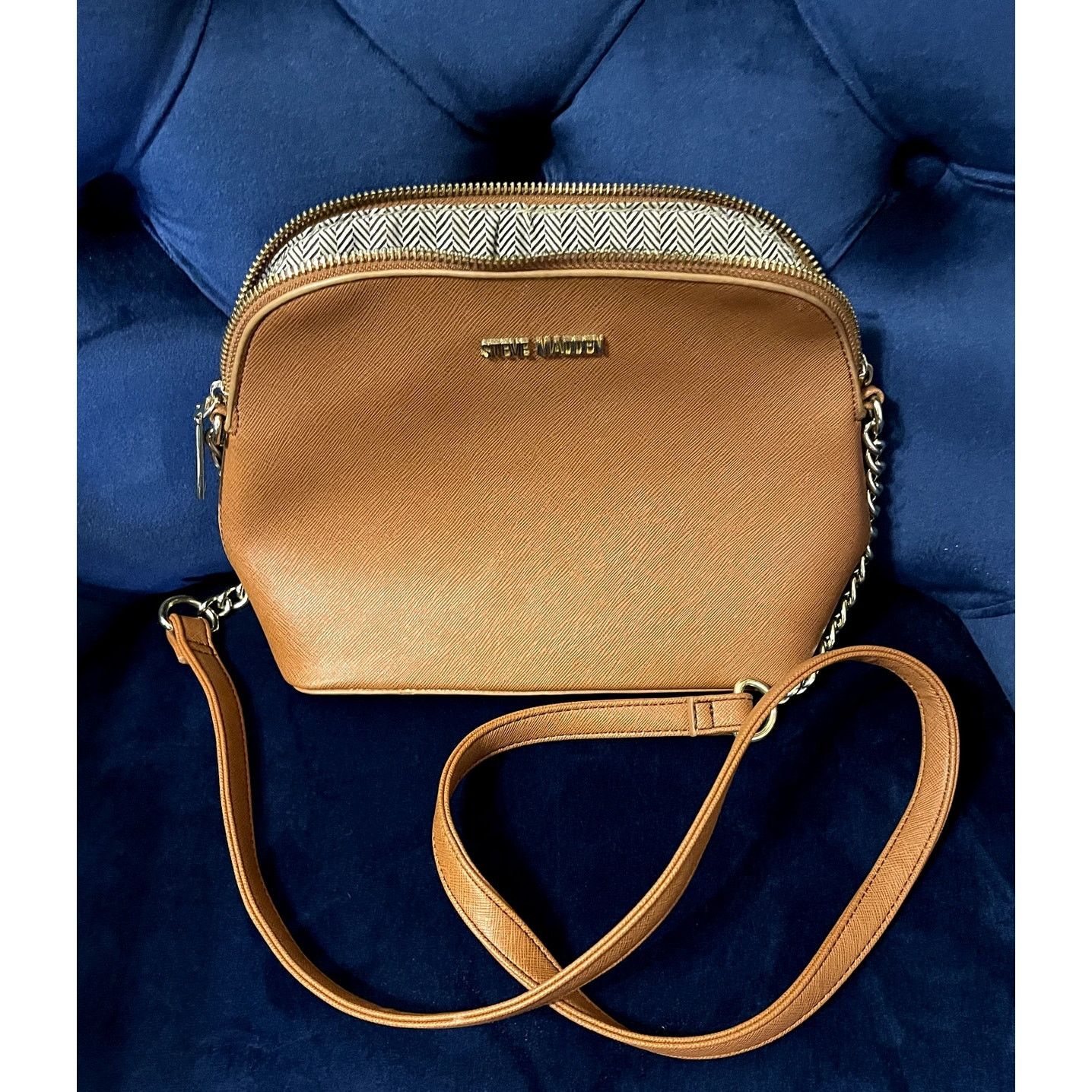 Steve Madden Steve Maddin Crossbody Purse Brown Handbag Gold Chain Strap Size ONE SIZE - 1 Thumbnail