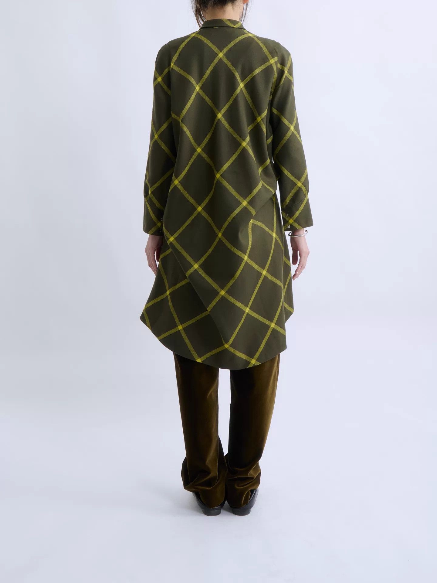 Thierry Mugler Thierry Mugler 80s-90s Yellow-Green Check Bow Dress Size XXL / US 16-18 / IT 52-54 - 4 Thumbnail