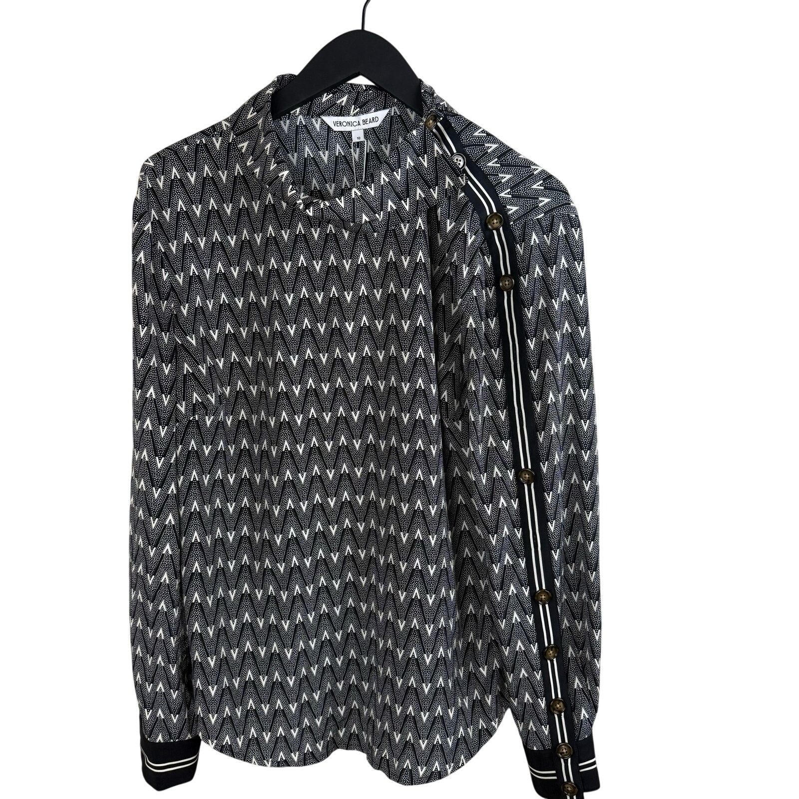 Veronica Beard VERONICA BEARD Clarkson Printed Silk Blend Long Sleeve Top Size L / US 10 / IT 46 - 6 Thumbnail