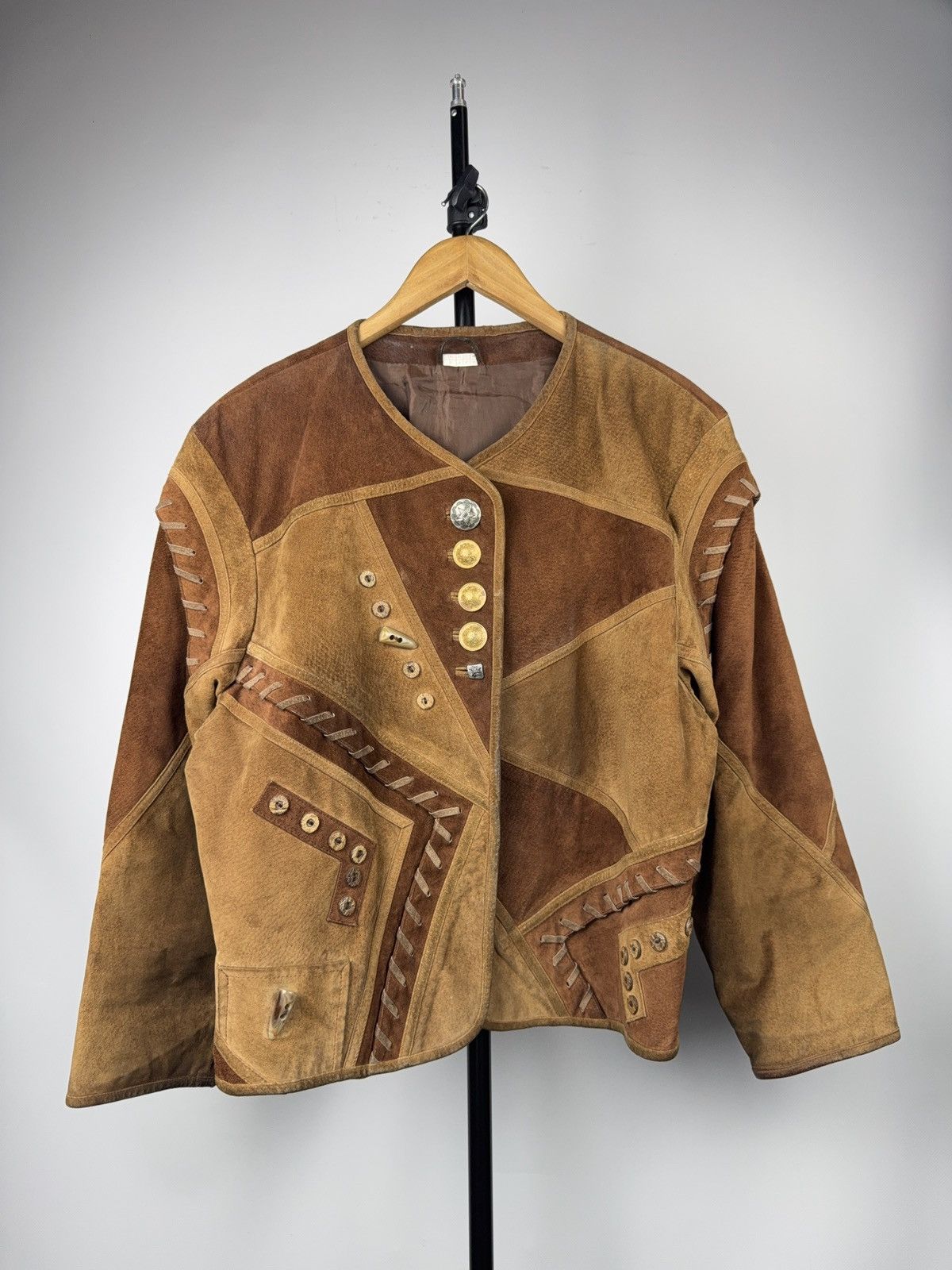 Genuine Leather Vintage Western Cowgirl Patchwork Suede Leather Jacket Boho Size L / US 10 / IT 46 - 1 Thumbnail