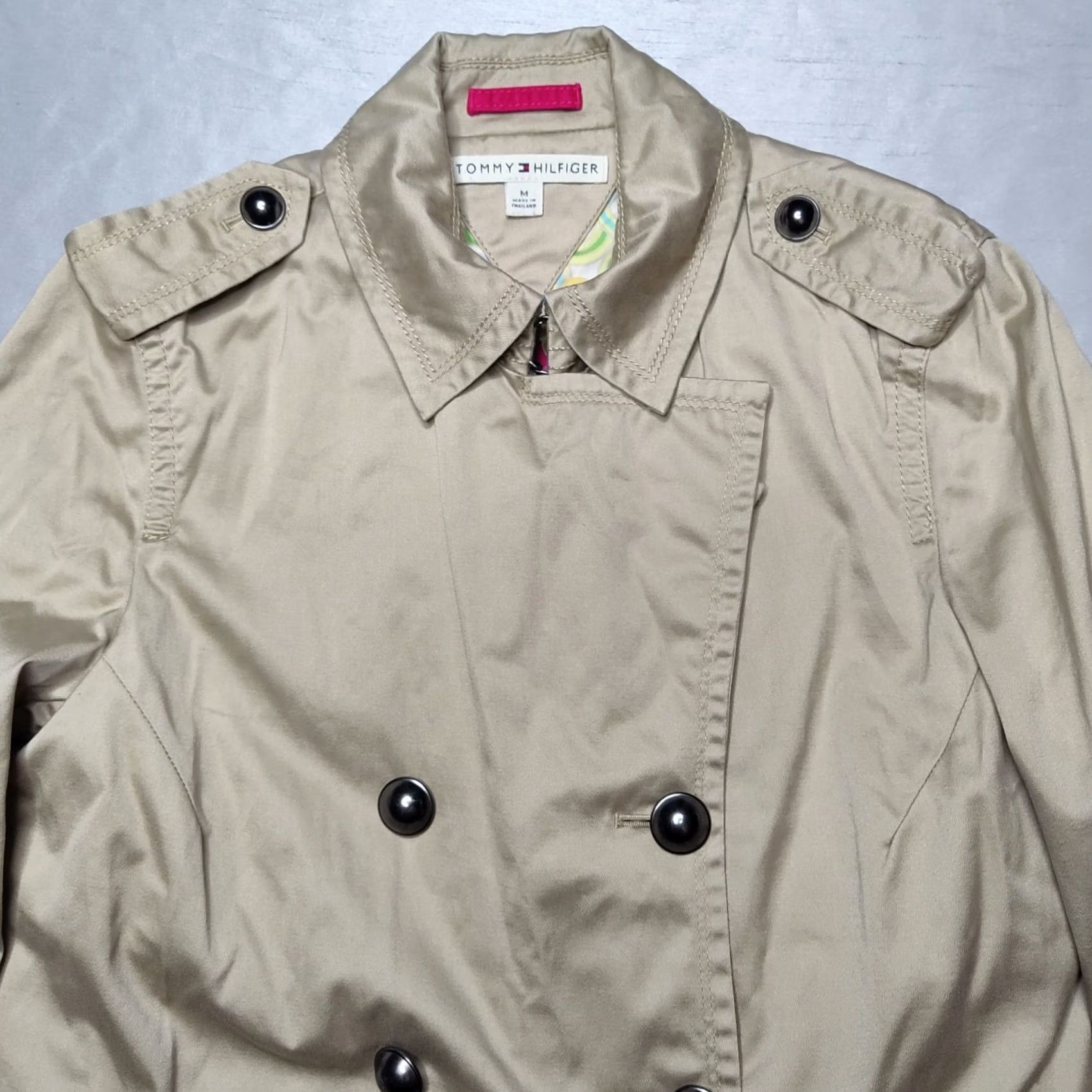 Tommy Hilfiger VINTAGE Tommy Hilfiger Women Medium Khaki Cotton Trench Coat Double Breasted Size M / US 6-8 / IT 42-44 - 7 Thumbnail