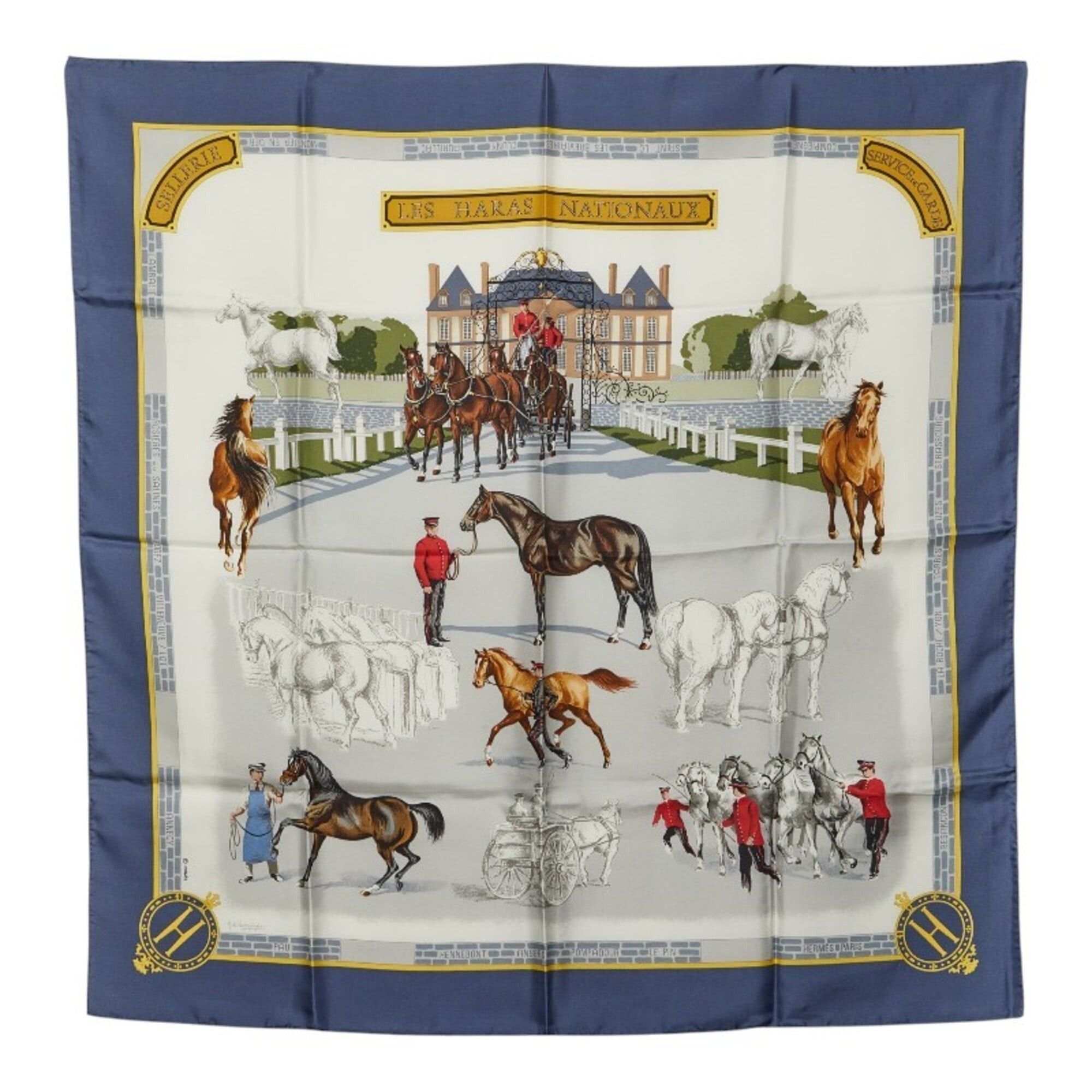 Hermes Hermes Carre 90 Les Haras Nationaux (National Stud Farm) Scarf/Muffler, Light Blue, Multicolor, Women's. Size ONE SIZE - 1 Thumbnail