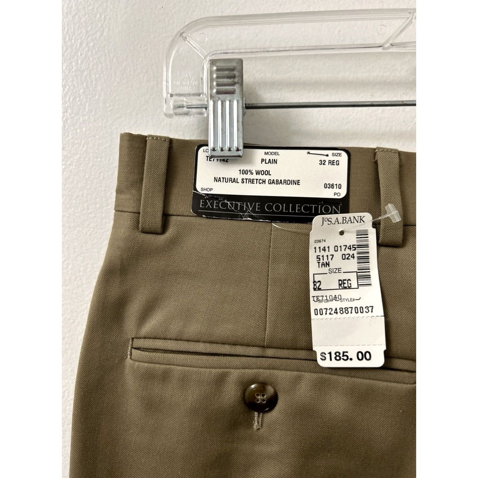 Vintage Jos A Bank Dress Pants Mens 32x37 Tan 100% Wool Executive Collection YKK Stretch Dress Pants Beige Khaki Classic Fit Pockets Zip Button Slim? Size US 32 / EU 48 - 4 Thumbnail
