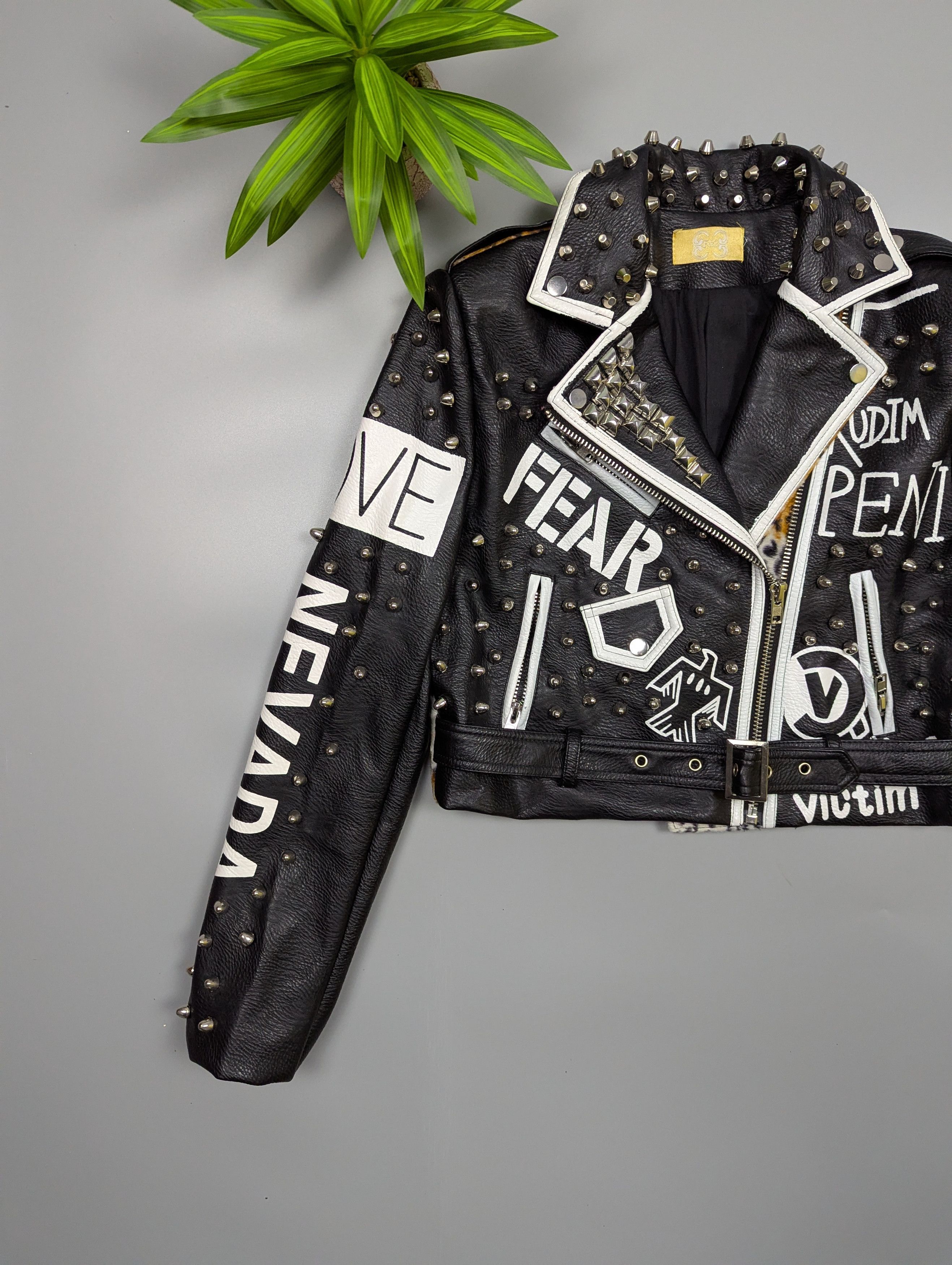 Hysteric Glamour Y2K Punk Rock Studded Graffiti Jacket Biker Leather Style Size M / US 6-8 / IT 42-44 - 3 Thumbnail