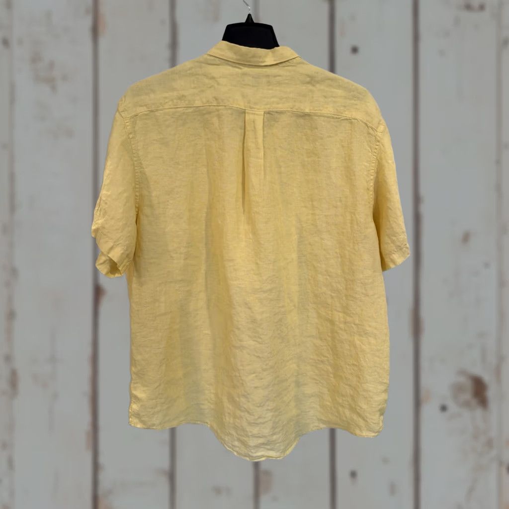 Lands' End Lands' End Button-Up Shirt Mens Yellow Linen 2XL Big & Tall Short Sleeve Solid Beach Vacation Summer Mens Size US XXL / EU 58 / 5 - 1 Thumbnail