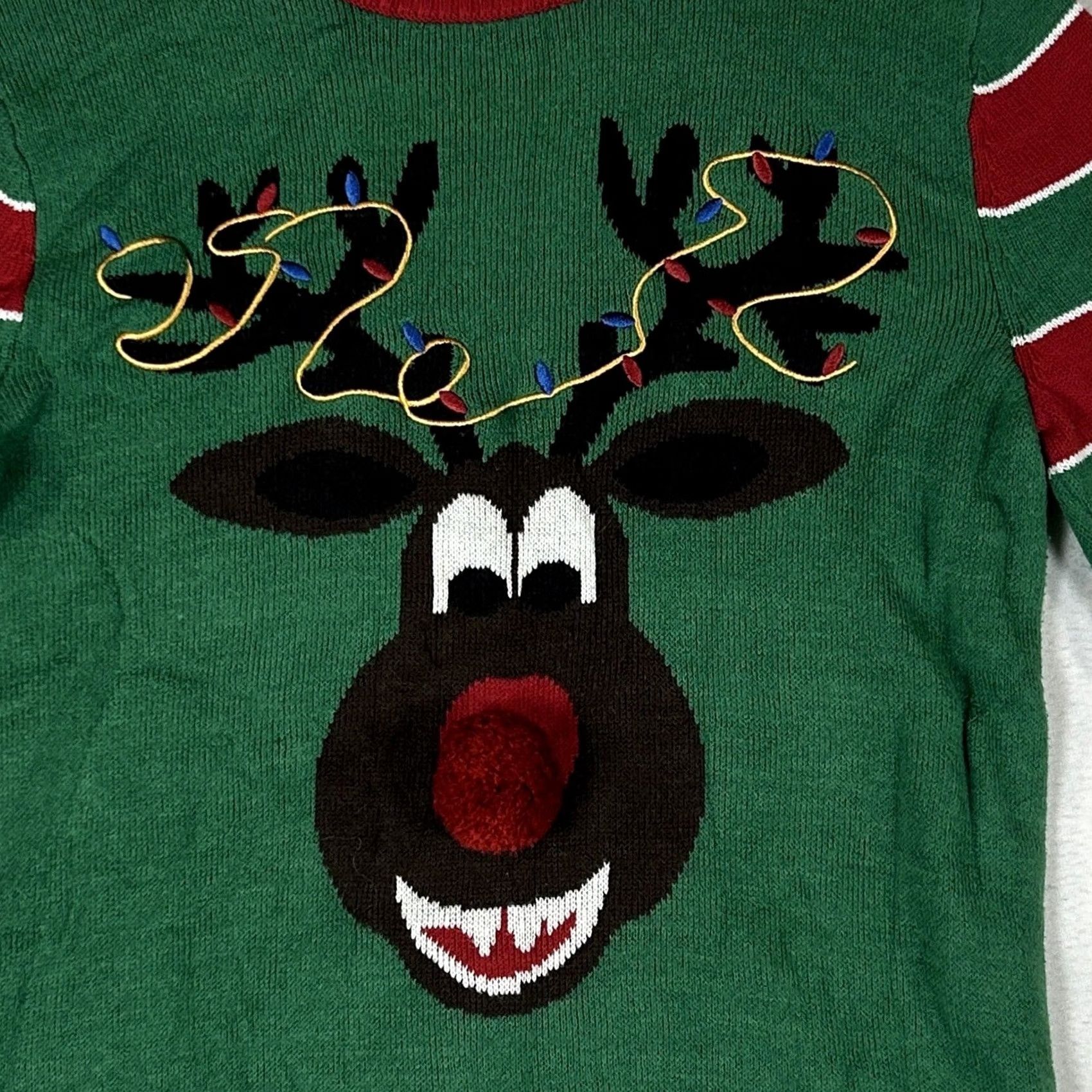 Vintage Women's Large Ugly Christmas Sweater Red Nose Reindeer Holiday Striped Size L / US 10 / IT 46 - 2 Thumbnail