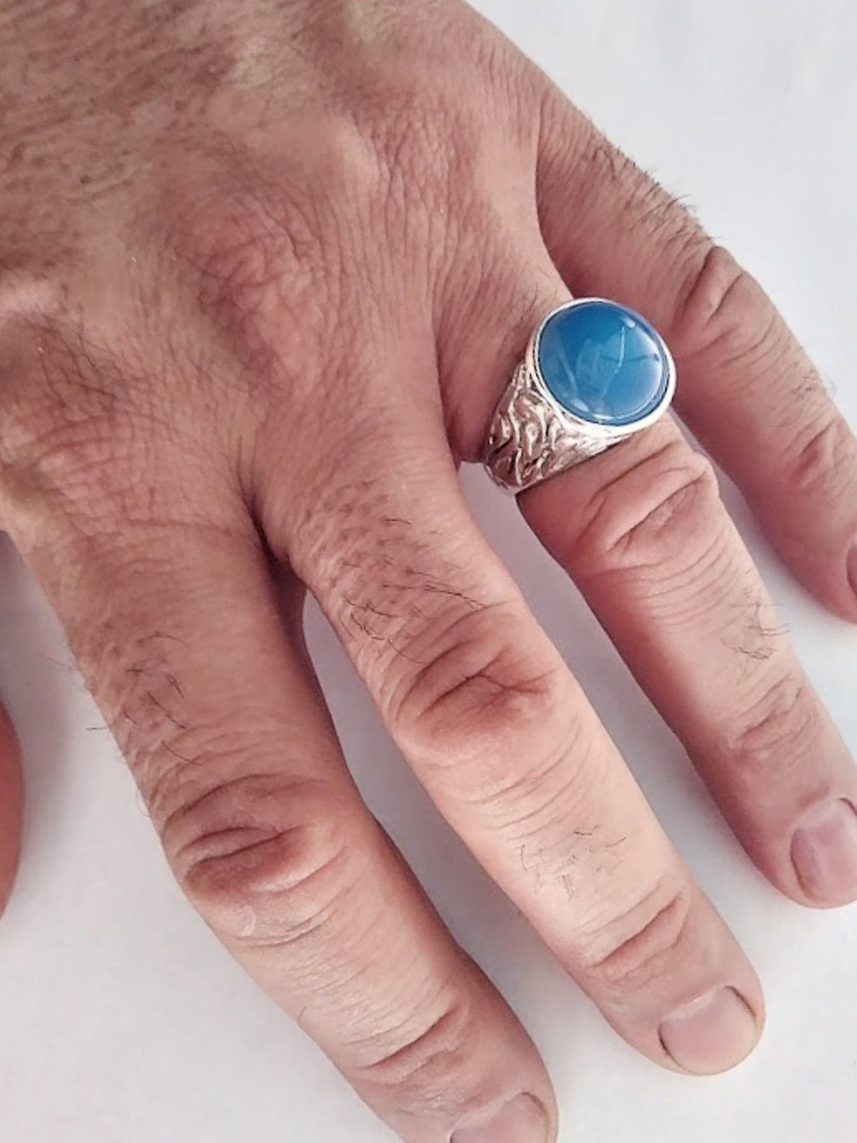 Other Men's ring blue cabochon Chalcedony sterling silver .925 Size ONE SIZE - 4 Thumbnail