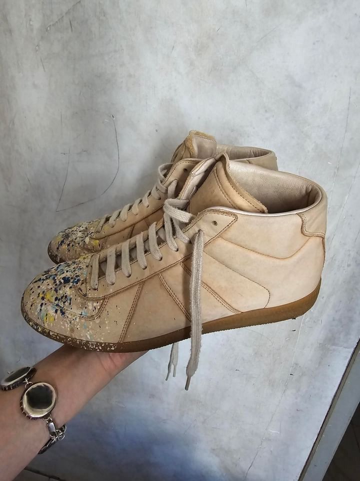 Maison Margiela Maison Margiela Beige Paint Splatter Hi-Top GAT Size US 8 / EU 41 - 1 Thumbnail