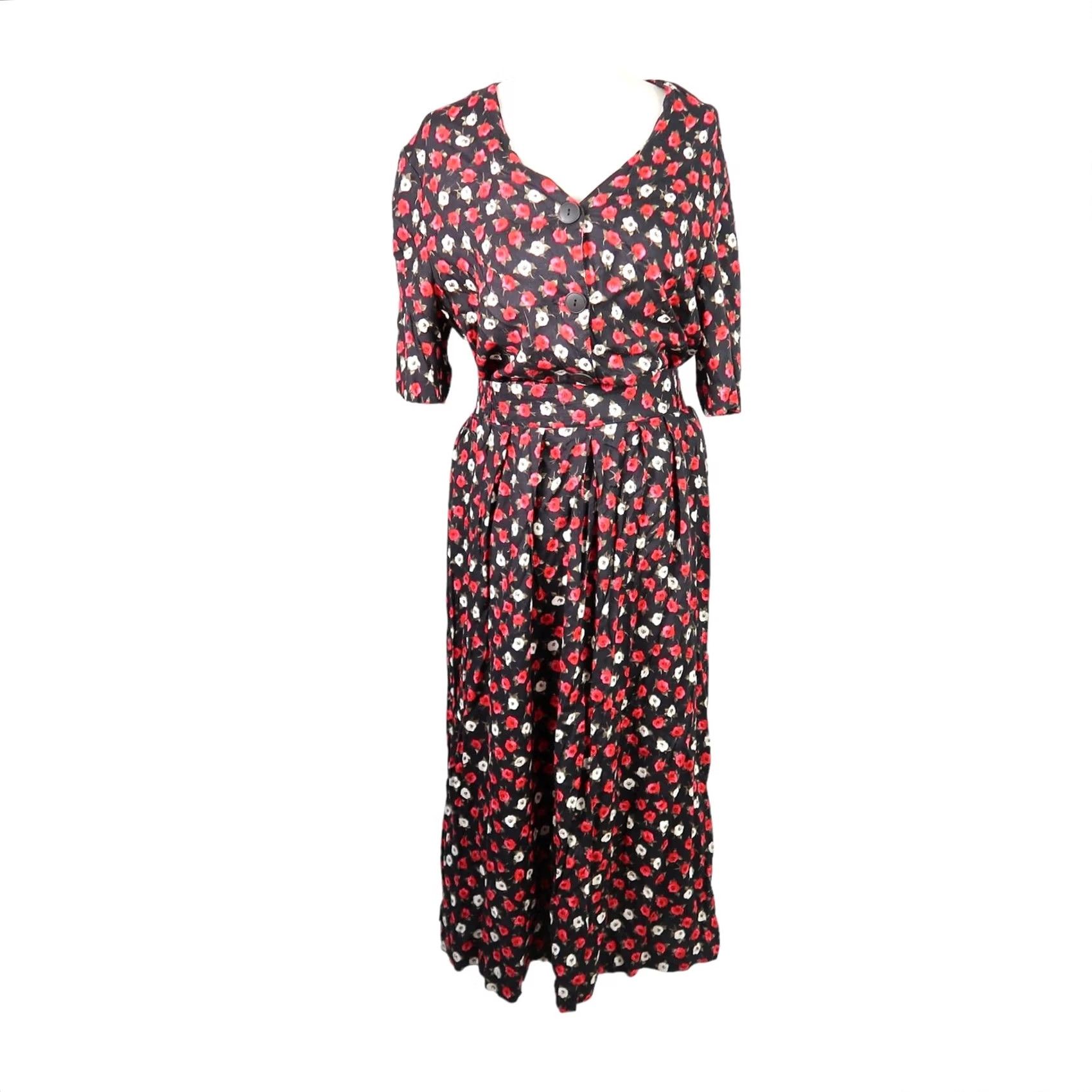 Vintage VINTAGE Panther set two piece top and skirt black and red floral 90s 12 Size XL / US 12-14 / IT 48-50 - 2 Thumbnail