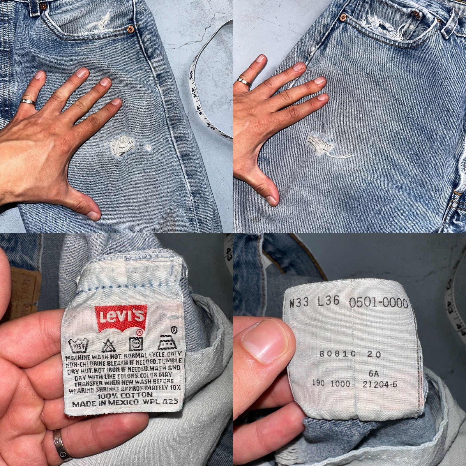 Levi's VINTAGE Levi's 501 Jeans Straight Blue Light Wash 33x36 501 Series USA 90s Mens Regular Jeans Size US 33 - 10 Thumbnail