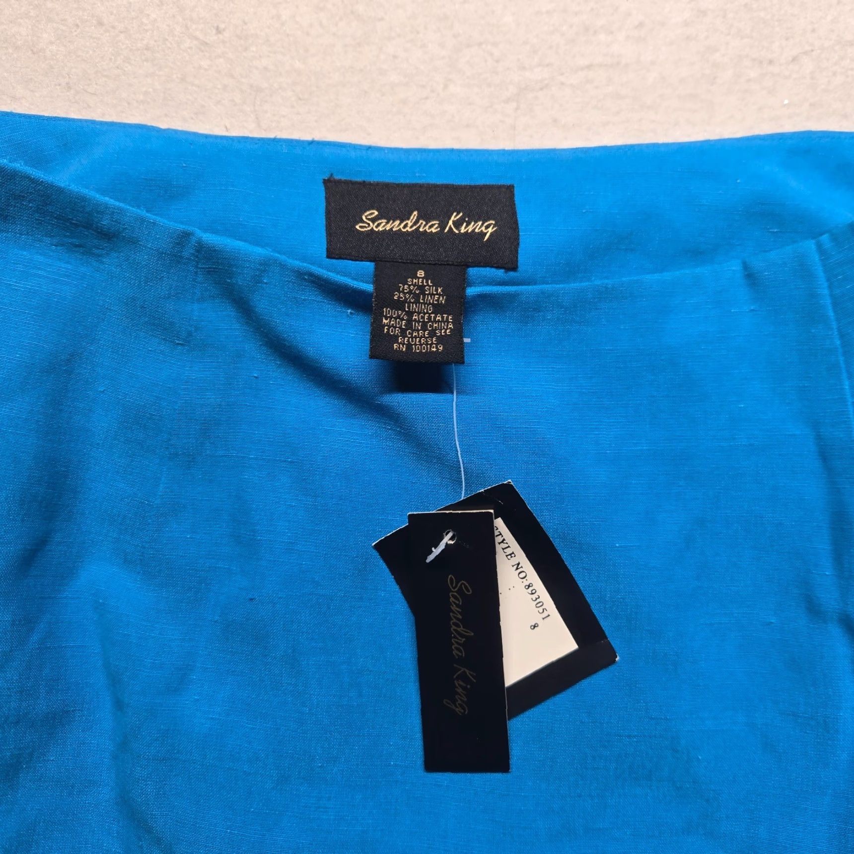 Vintage Sandra King Pencil Skirt Women's 8 Blue Silk Linen Embroidered Business Casual Size 30" / US 8 / IT 44 - 3 Thumbnail