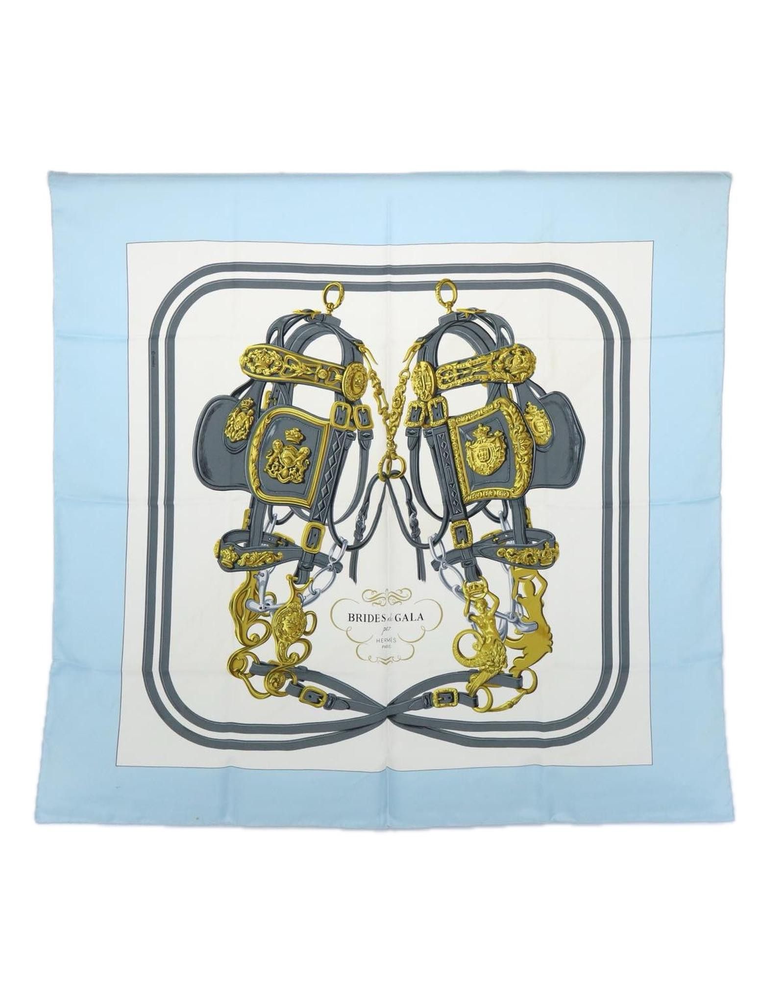 image of Hermes Light Blue Silk Scarf With Brides De Gala Pattern, Women's