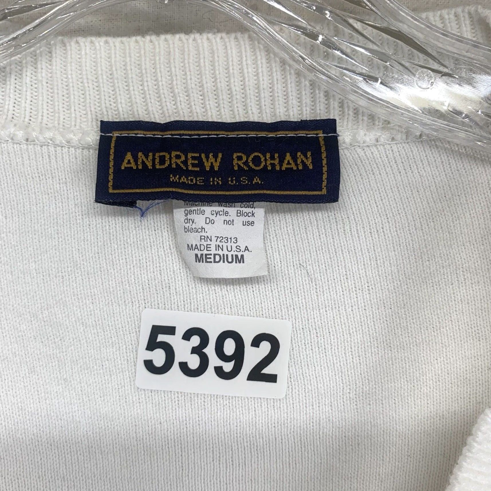 Vintage VINTAGE Andrew Rohan Sweatshirt Unisex Adults Medium White 80s 90s Cross Embroidered Pullover Knit Cotton Size US M / EU 48-50 / 2 - 6 Thumbnail