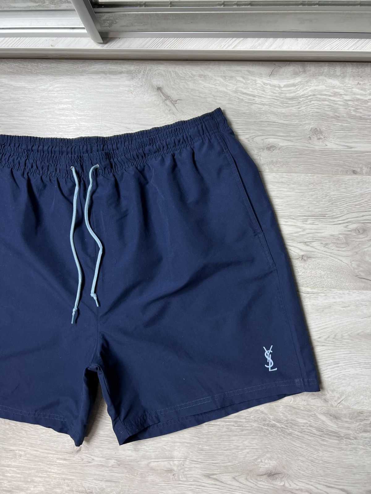 Vintage Vintage Yves Saint Laurent Blue Shorts YSL Logo Swimming Size US 40 / EU 56 - 2 Thumbnail