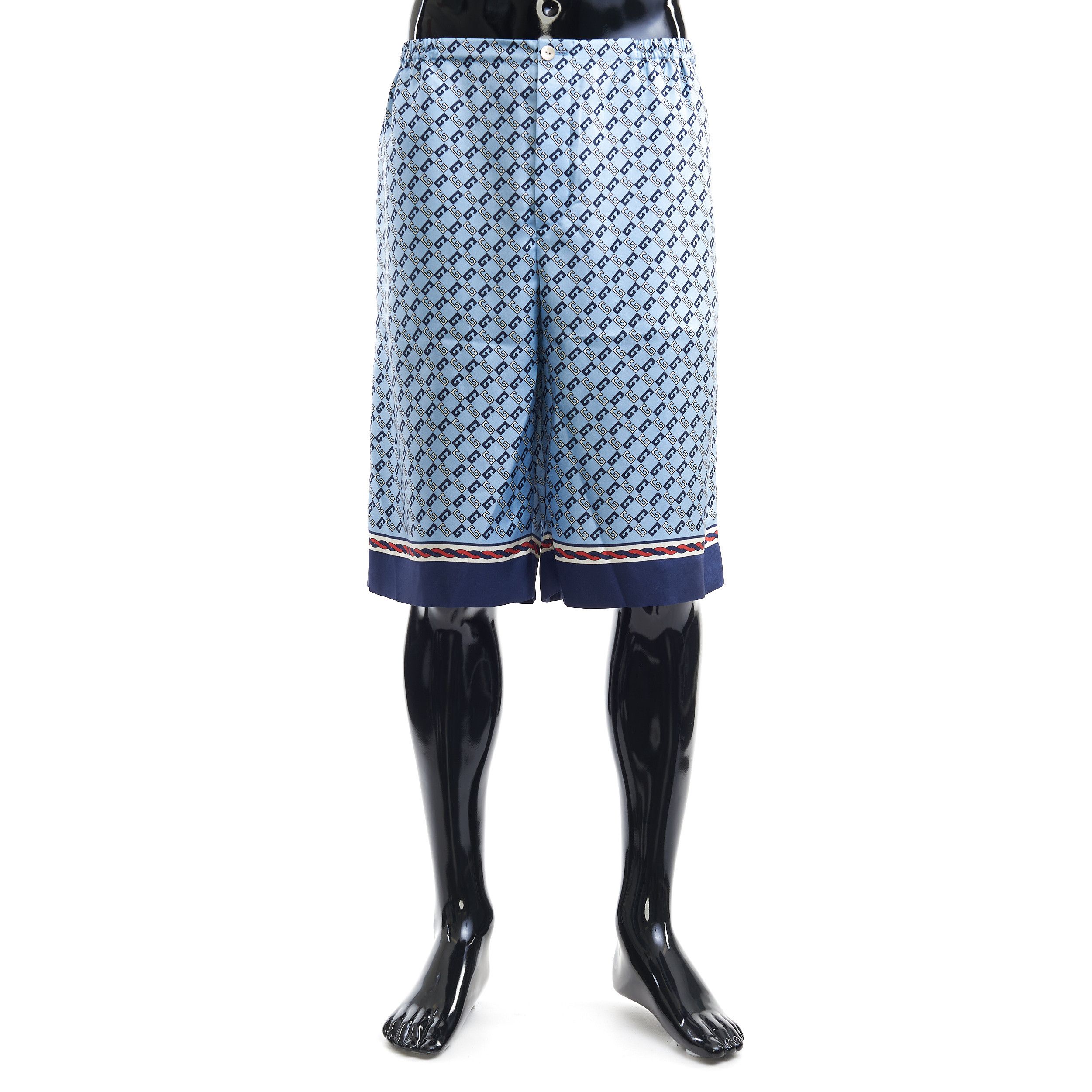 Gucci Silk Shorts In Blue Geometric Square G Print Size US 36 / EU 52 - 1 Thumbnail