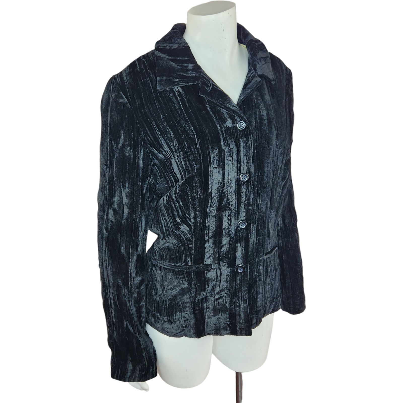 Coldwater Creek Coldwater Creek Womens Medium Black Velvet Jacket Button Size M / US 6-8 / IT 42-44 - 2 Thumbnail
