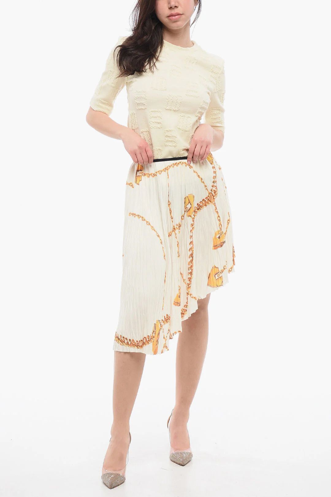 Burberry og1mm0426 Asymmetric Pleated Skirt in White Size 26" / US 2 / IT 38 - 3 Thumbnail