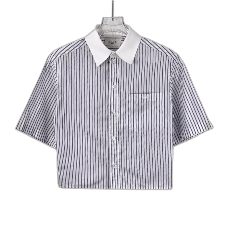 Celine Blue Striped Cotton Short Sleeve Shirt Size XXS / US 00 / IT 34 - 1 Thumbnail