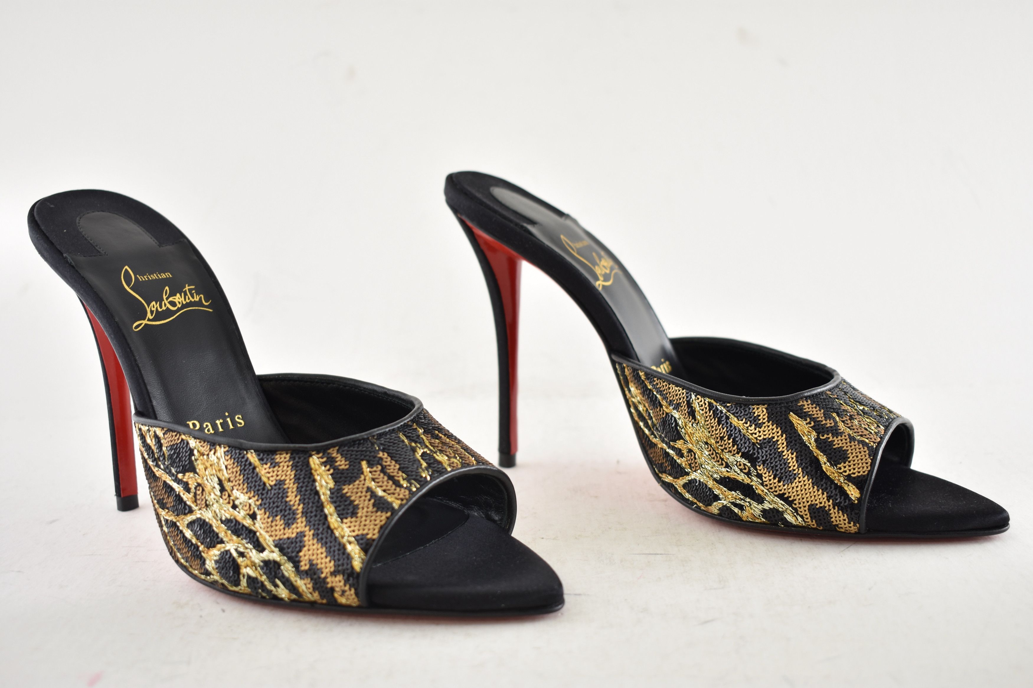 Christian Louboutin Miss Z Mule Ocelot 100 Black Backless Sandal Heel Pump 38 Size US 8 / IT 38 - 4 Thumbnail