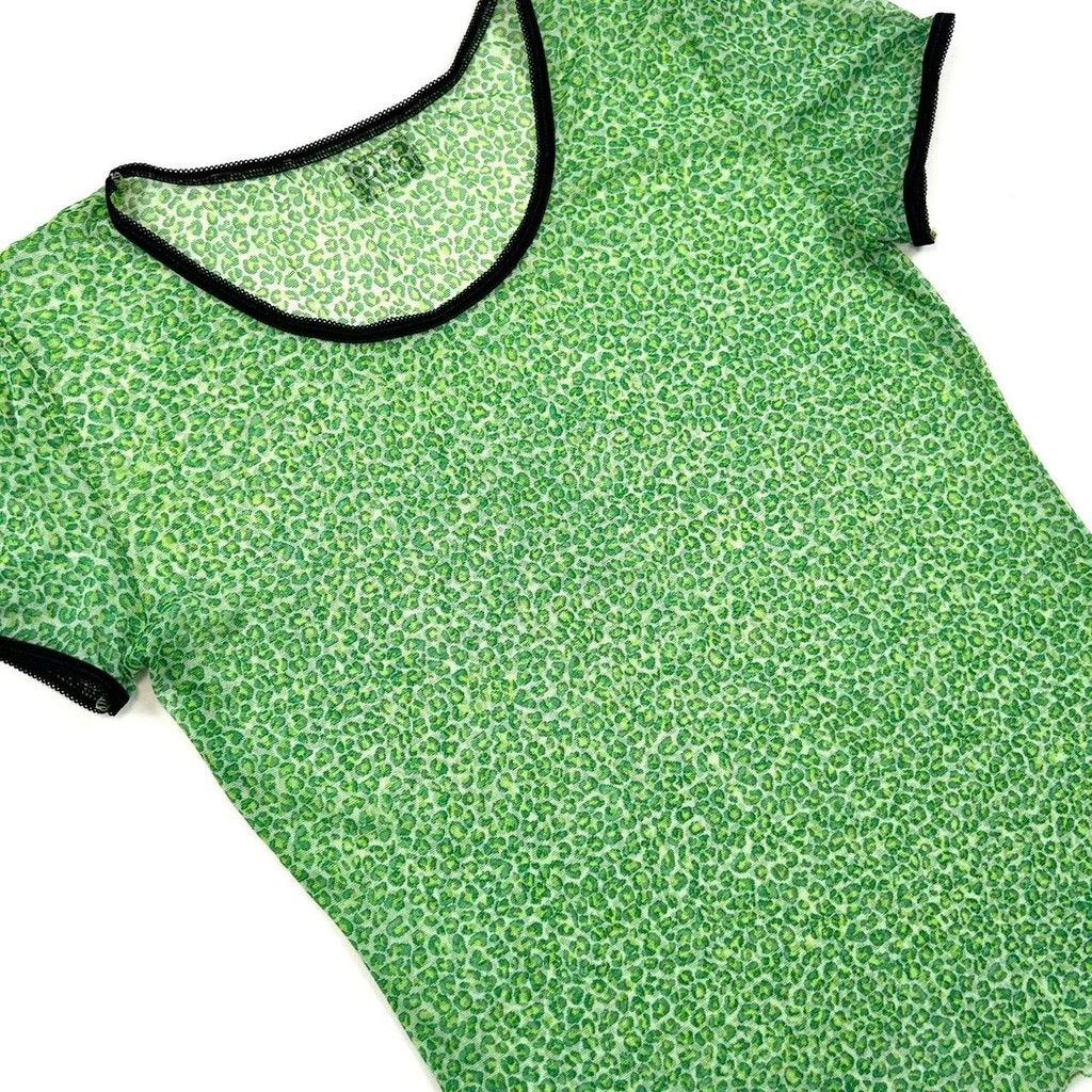 Dolce & Gabbana y2k D&G green mesh short sleeve top with leopard print Size M / US 6-8 / IT 42-44 - 2 Thumbnail