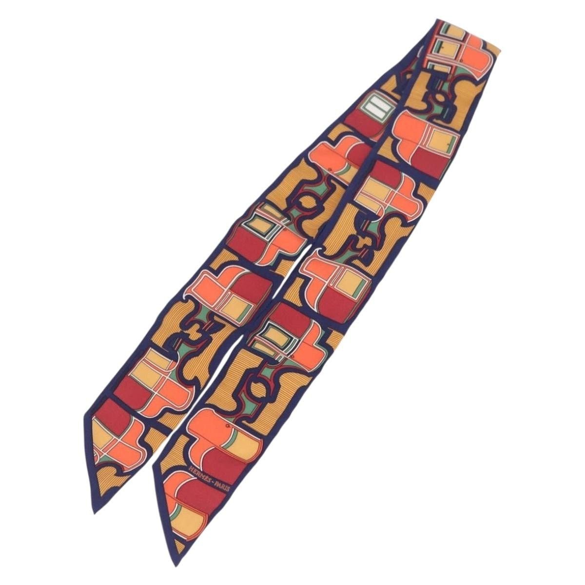 Hermes Hermes Twilly Scarf Horse Carriage Silk Navy Size ONE SIZE - 1 Thumbnail