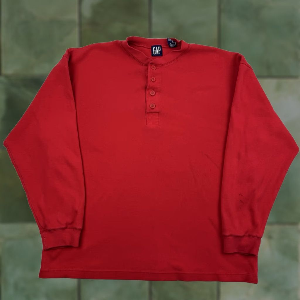 Gap VINTAGE Gap Henley Shirt Adult Medium Long Sleeve Red 90s Y2K Hipster Button Up Shirt Mens Size US M / EU 48-50 / 2 - 1 Thumbnail