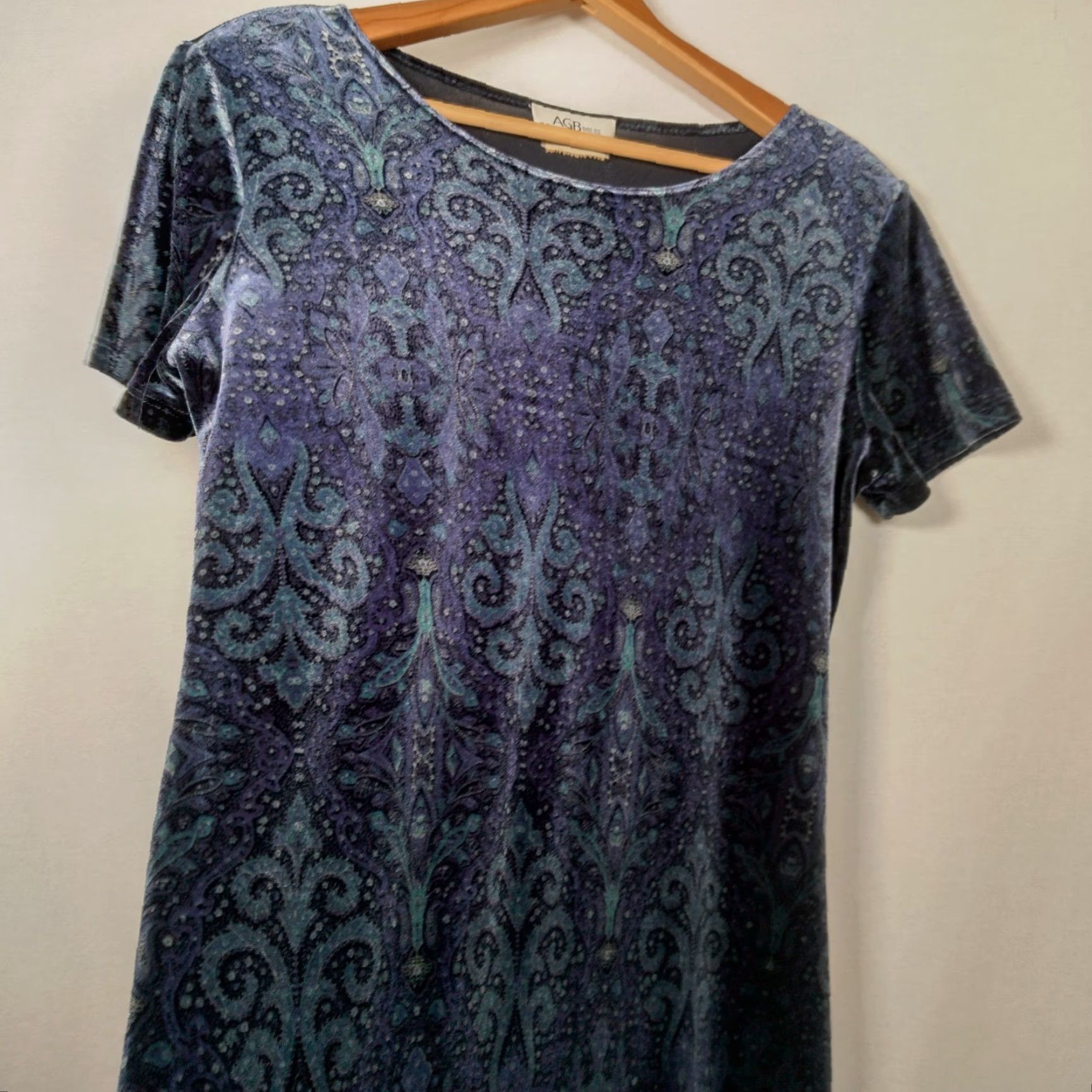 Vintage VINTAGE AGB Dress Maxi Women's 10 Blue Paisley Velour Fairy 1990s Y2K Whimsical Size L / US 10 / IT 46 - 6 Thumbnail