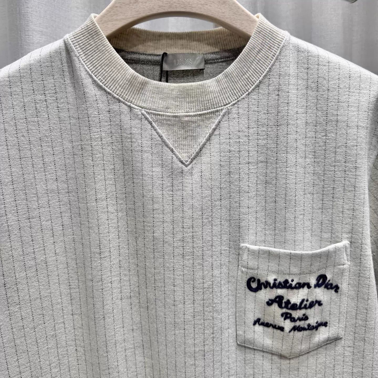 Dior DIOR Gray XS Embroidered Logo Ribbed Collar Wool-Cotton Tee Size US XS / EU 42 / 0 - 3 Thumbnail