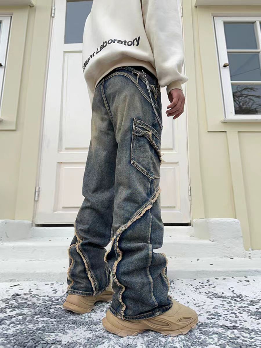 Japanese Brand × Jean Heavyweight patchwork fringed micro flare loose jeans Size US 34 / EU 50 - 5 Thumbnail