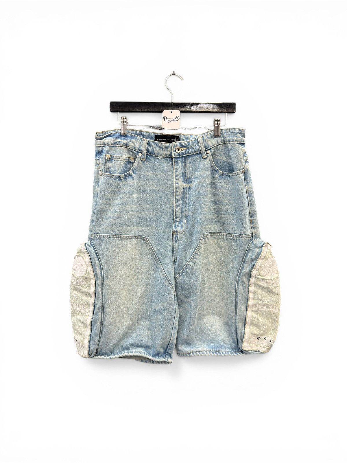 Who Decides War Who Decides War White Blue Denim Shorts Size US 34 / EU 50 - 1 Thumbnail