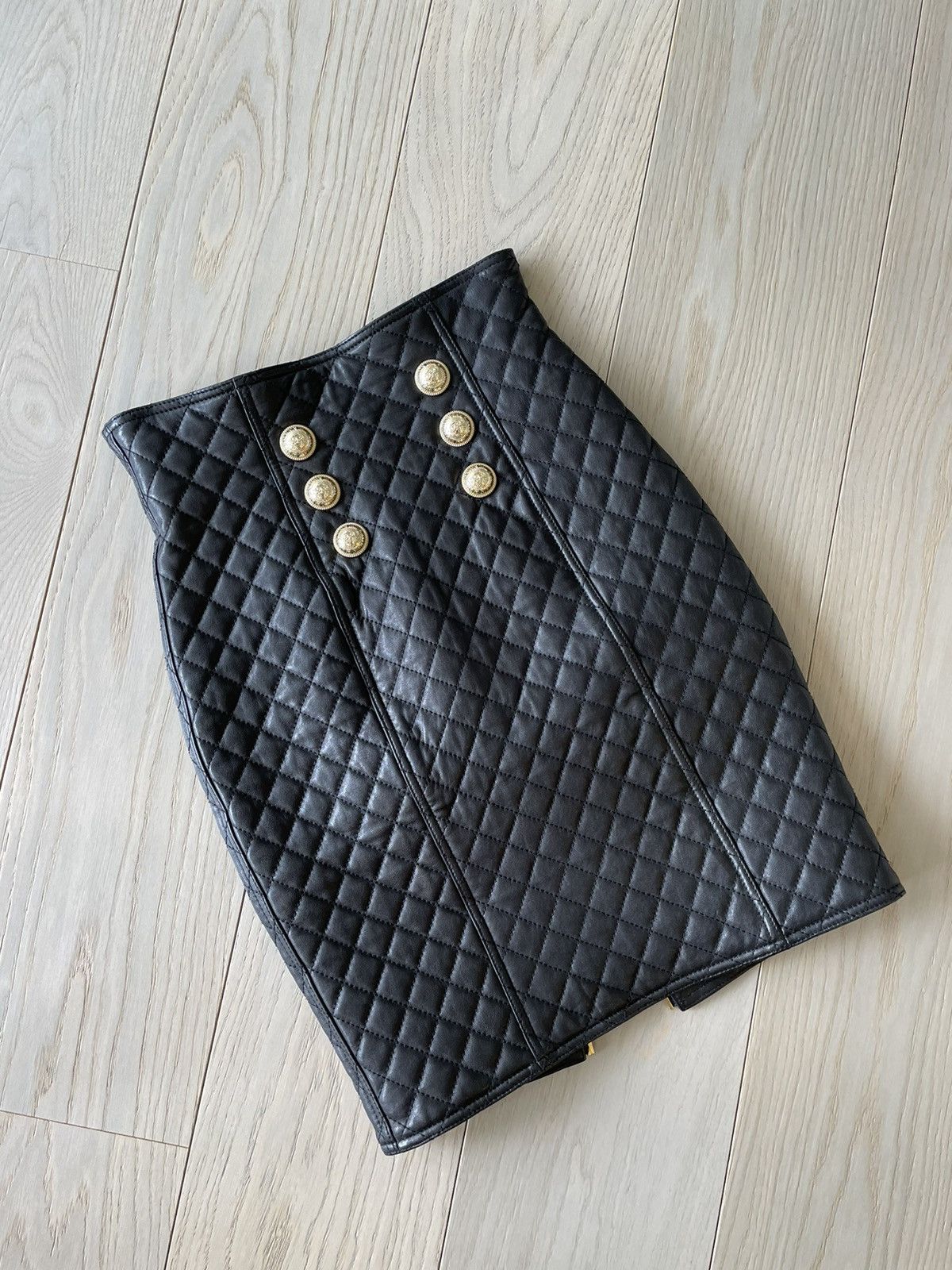 image of Balmain Lambskin Knee-Length Skirt in Black, Women's (Size 26)