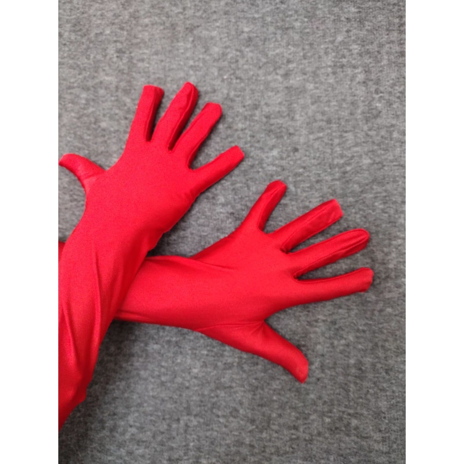 Vintage VINTAGE Long Red Girls Satin Like Gloves Costume Gloves 20" Long Size ONE SIZE - 3 Thumbnail