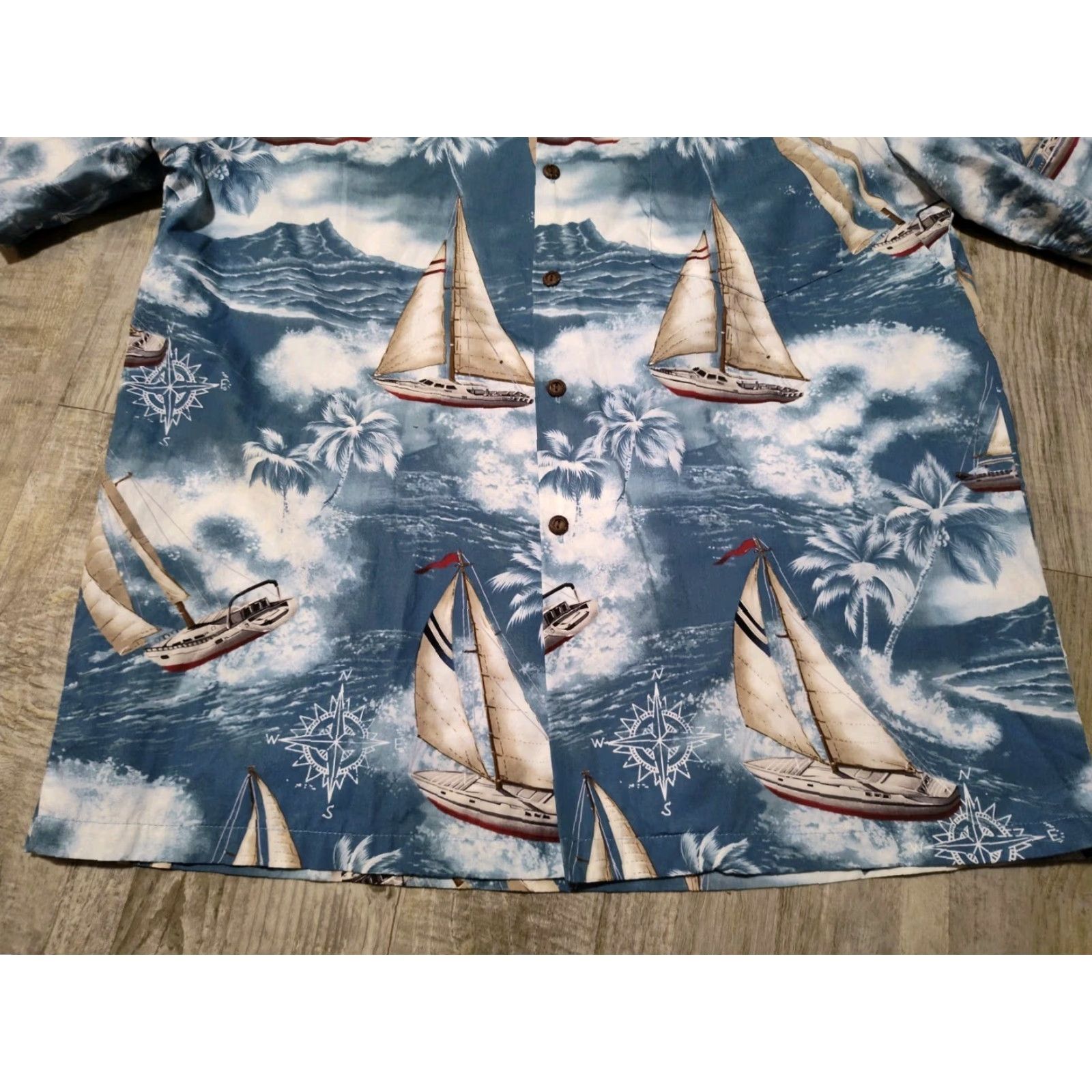 Vintage VINTAGE Pacific Legend Hawaiian Shirt Men L Short Sleeve Cotton Geometric Sailboats USA 90s Tropical Size US L / EU 52-54 / 3 - 2 Thumbnail