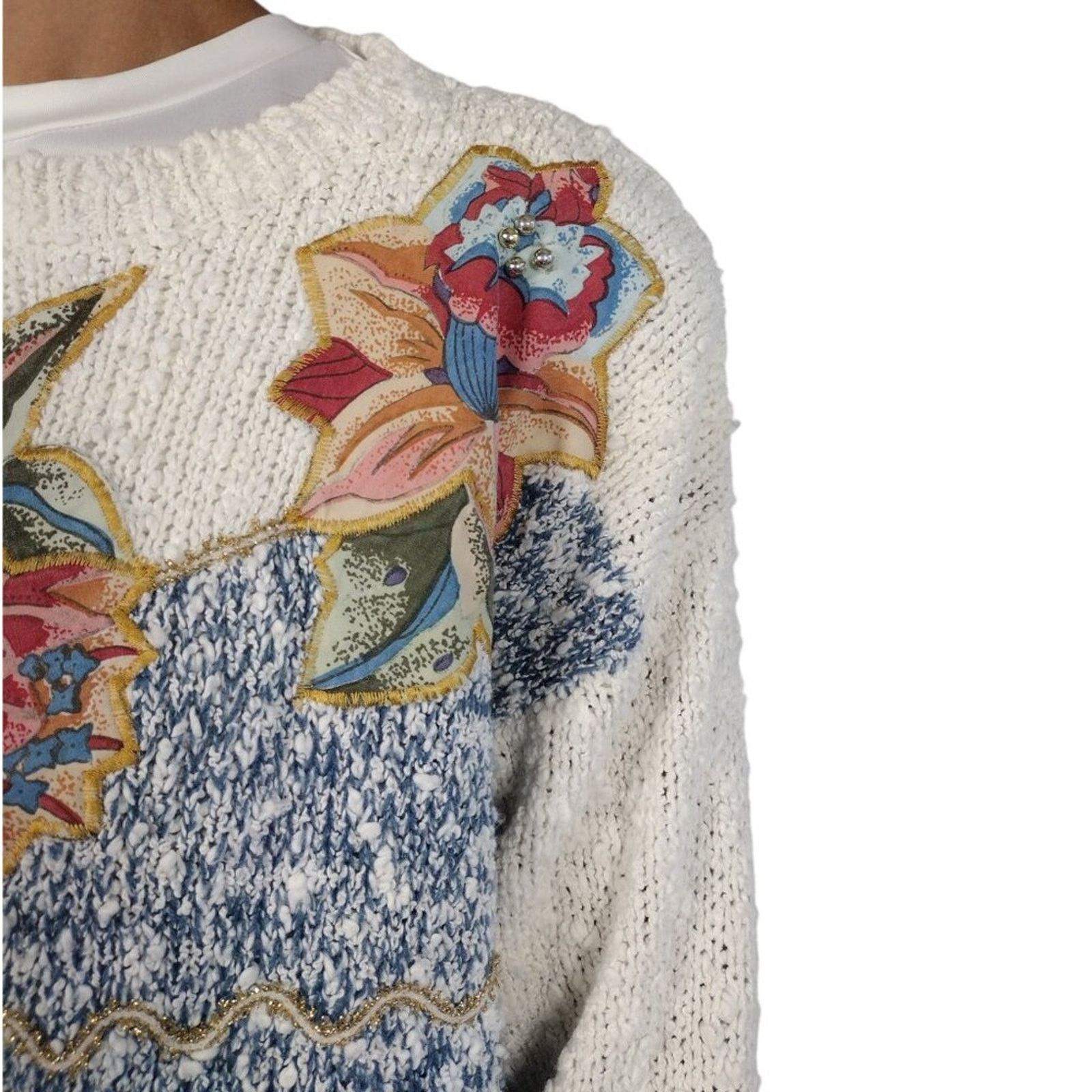 Vintage VTG 80s Embellished Comfy Sweater Size L / US 10 / IT 46 - 8 Thumbnail