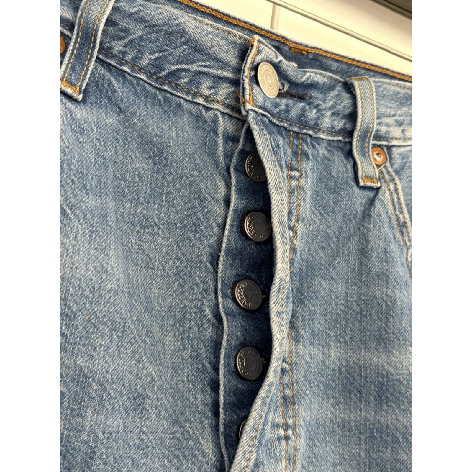 Levi's Levis 501 Jeans Womens Blue Straight Leg Regular Distressed Size 31x26 Denim Cotton Blend Button Closure 5-Pocket Retro Vintage Jeans Size 24" / US 00 / IT 34 - 3 Thumbnail