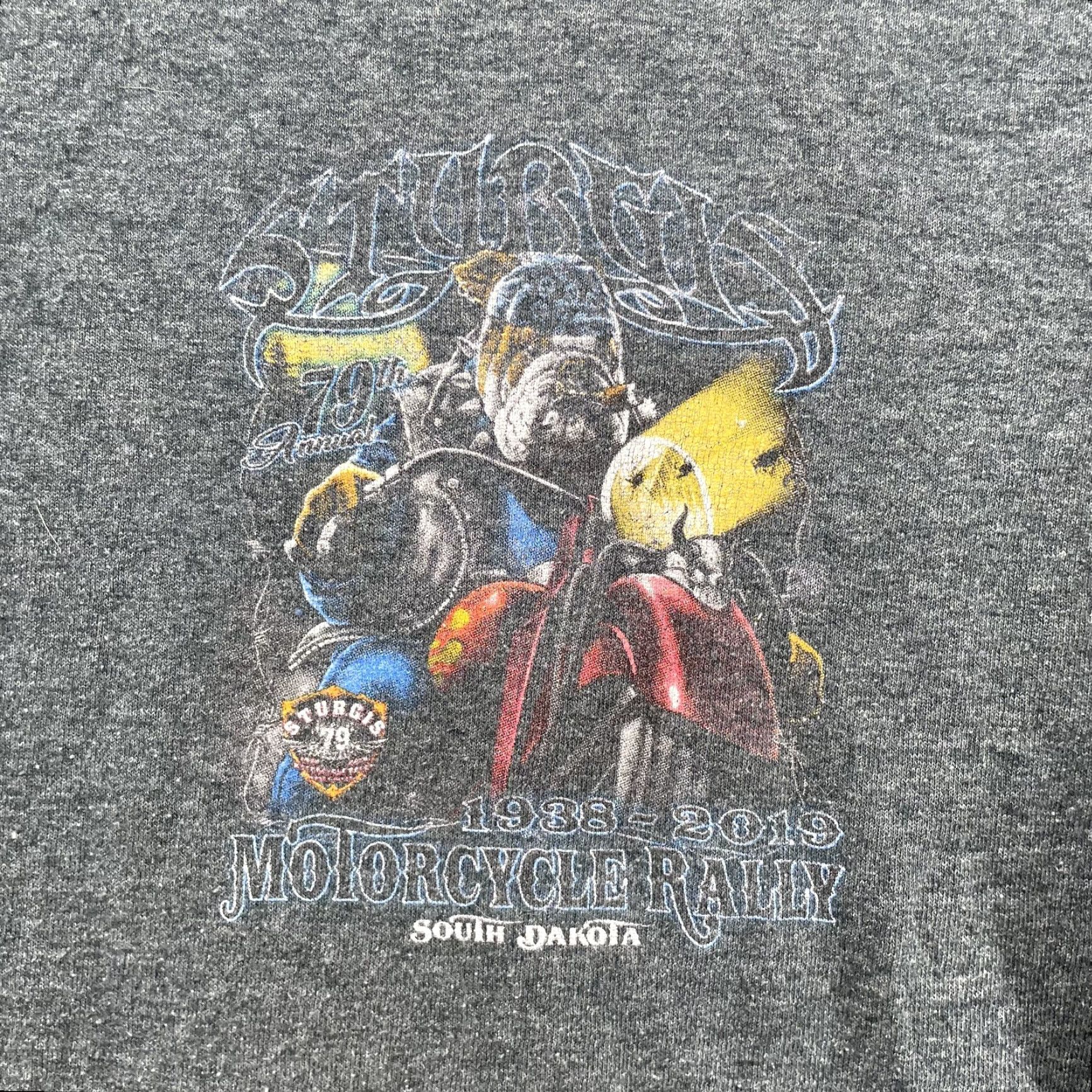 Gildan VINTAGE Gildan Shirt L 79th Annual Sturgis Motorcycle Rally South Dakota Biker Dog Gray Cotton Graphic Print Crew Neck Short Sleeve Mens T-Shirt Size US L / EU 52-54 / 3 - 4 Thumbnail