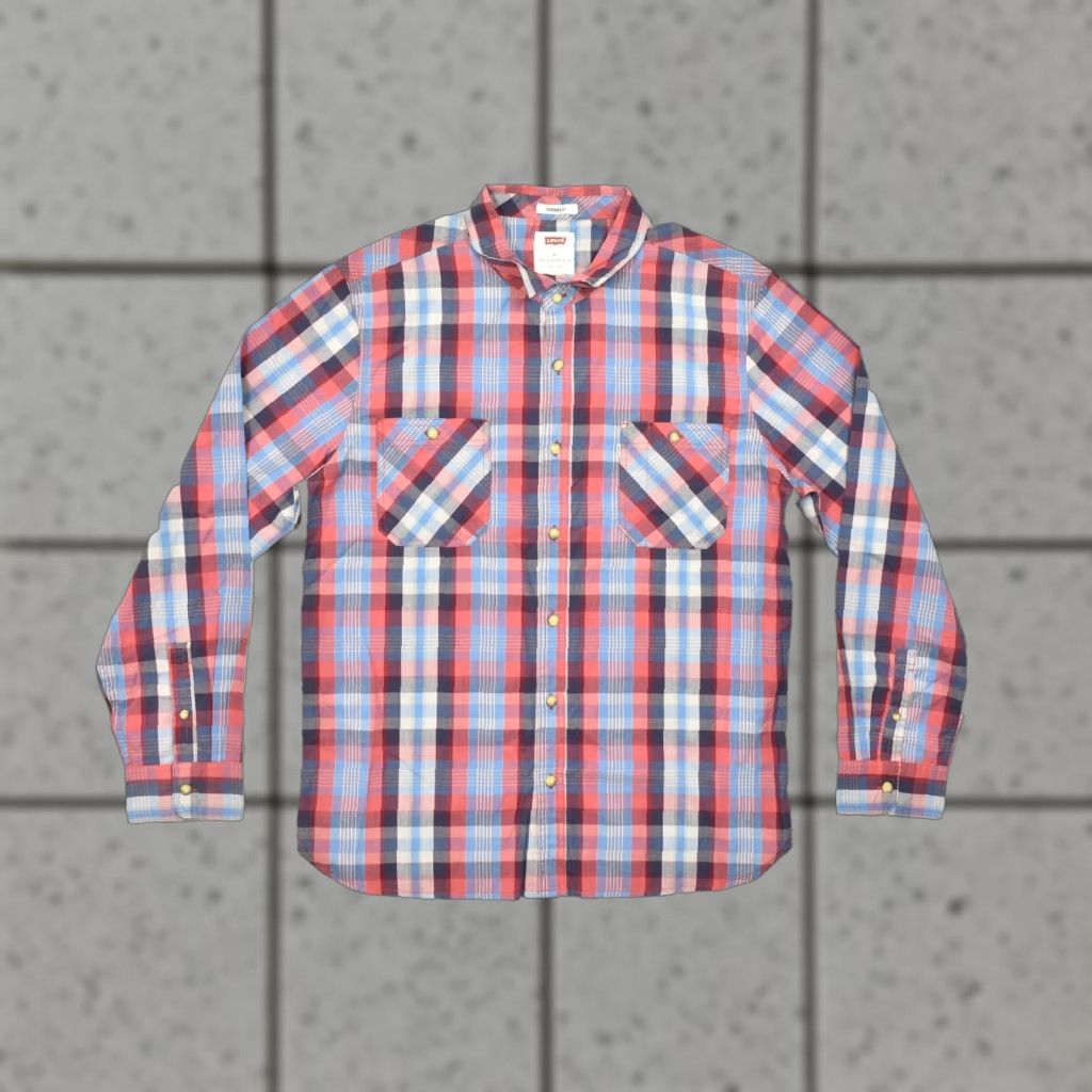 Levi's Levi's Mens XL Button Up Shirt Plaid Long Sleeve Cotton Blue Red Standard Fit Casual Size US XL / EU 56 / 4 - 1 Thumbnail